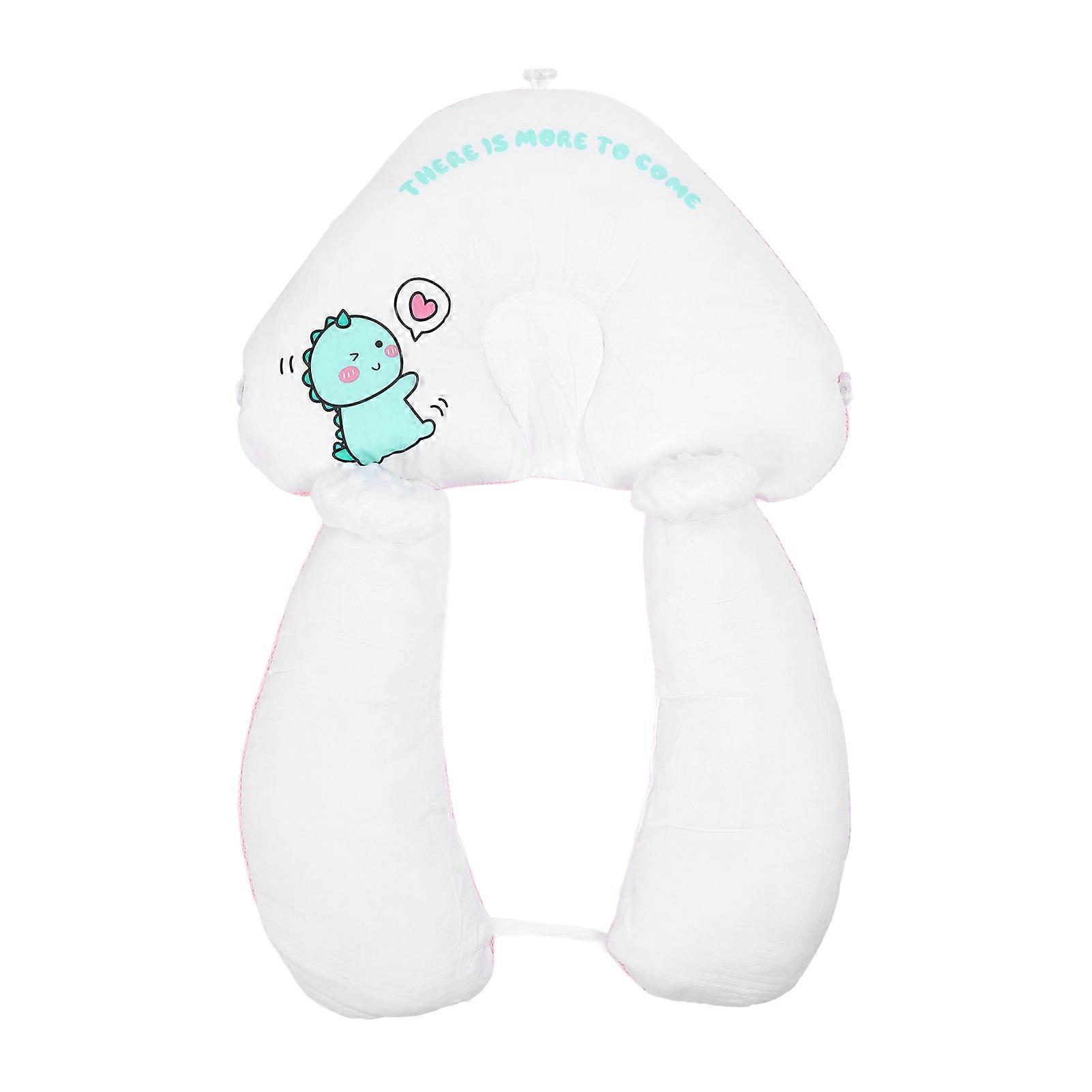 Baby Head Body Pillow Soft Breathable Drawstring Adjustment Newborn Head Shaping Pillow with Nursing Column for Infant Pink Dinosaur