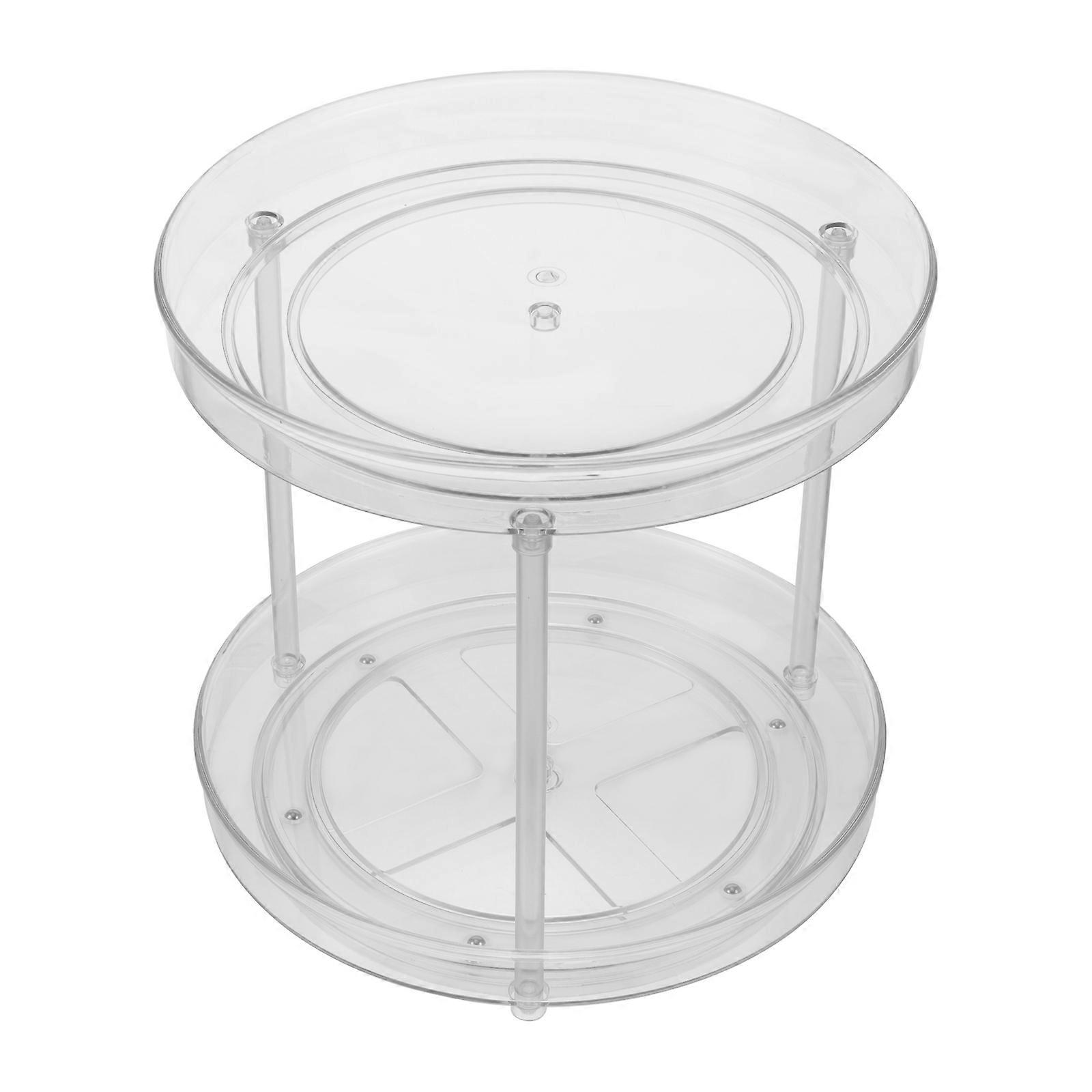 Rotating Storage Rack Double Layer Transparent Organizer Stand for Kitchen Bathroom Desk Home Space Saving Easy to Clean