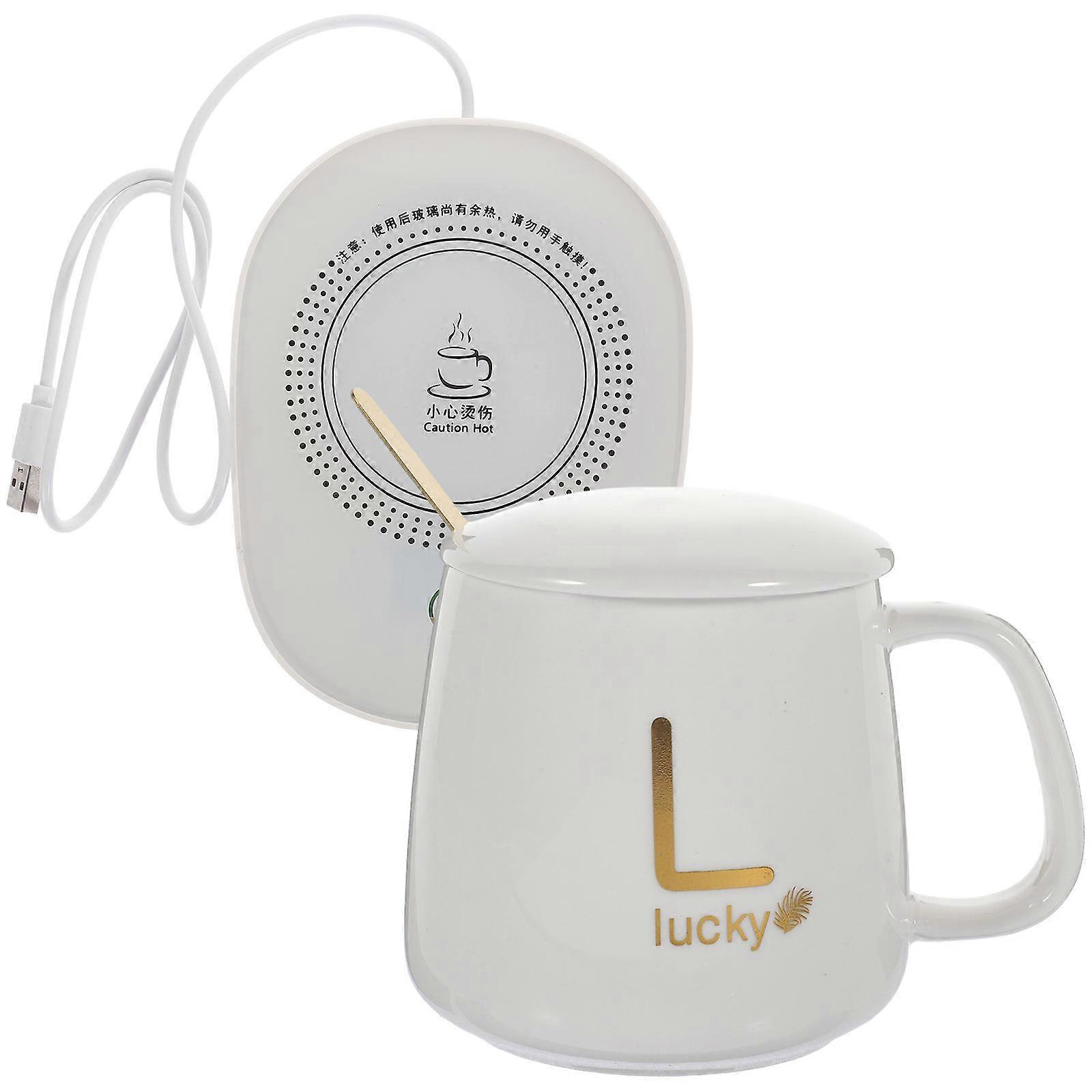 Mug Heating Pad Beverage Warmer Office Work Glass and Ceramic 1 Set