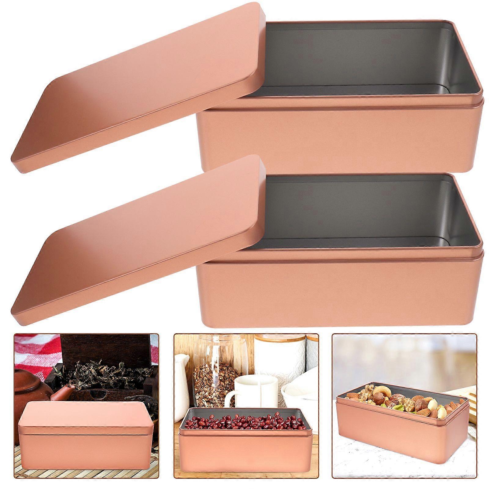 2Pcs Small Tins Tea Leaf Tin Storage Box Empty Tinplate Candy Storage Box with Lid