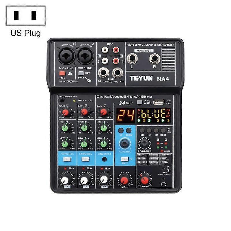 TEYUN NA4 4-channel Small Mixing Console Mixer, US Plug