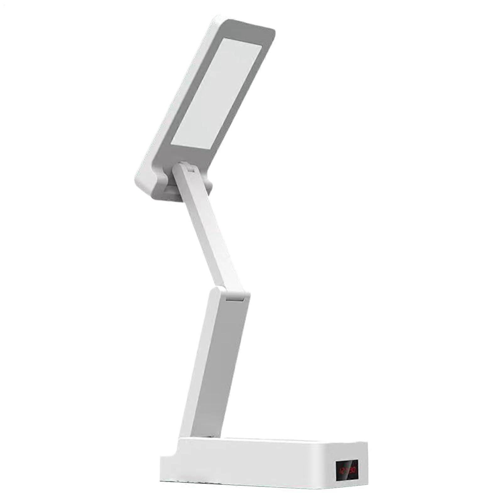 LED Desk Lamp with Clock Function, Rechargeable Nightstand Light, Modern Table Lamp for Home, Office, and Patio