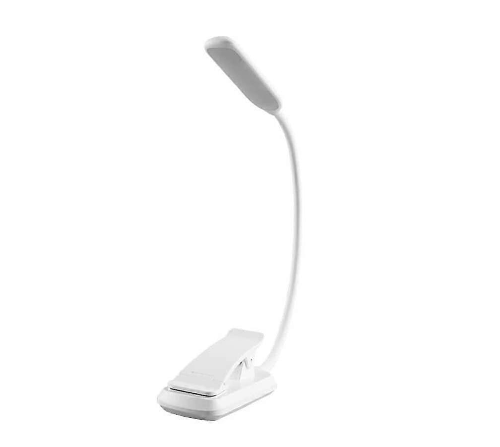 LED Clip Desk Lamp, USB Rechargeable, ThreeColor Touch Switch (White)