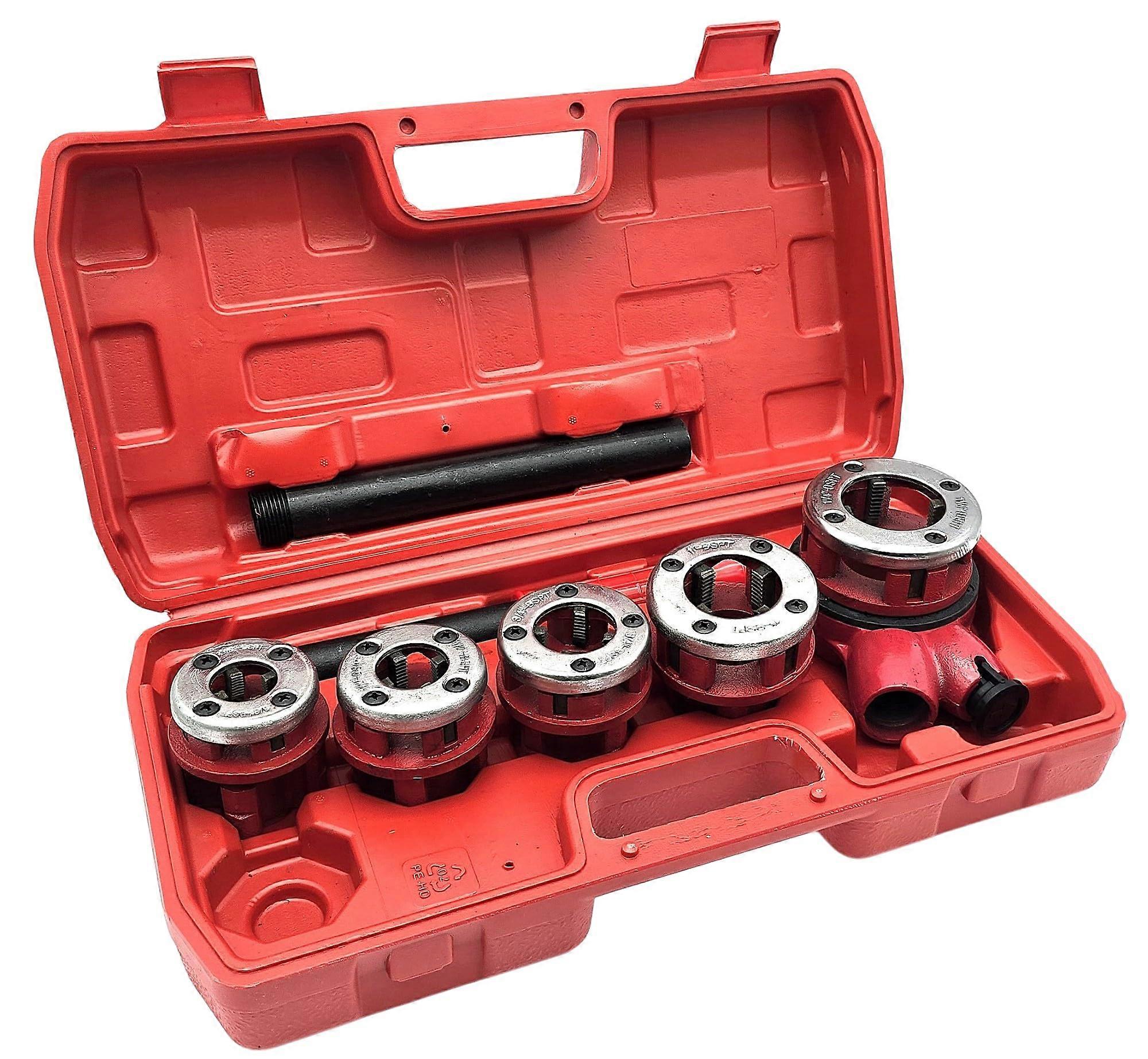 HERO Thread Cutting Set 7-Piece Steel Pipe Threading Kit with 6 Cutting Heads and Pipe Cutter for 3/8" to 1-1/4" Inch