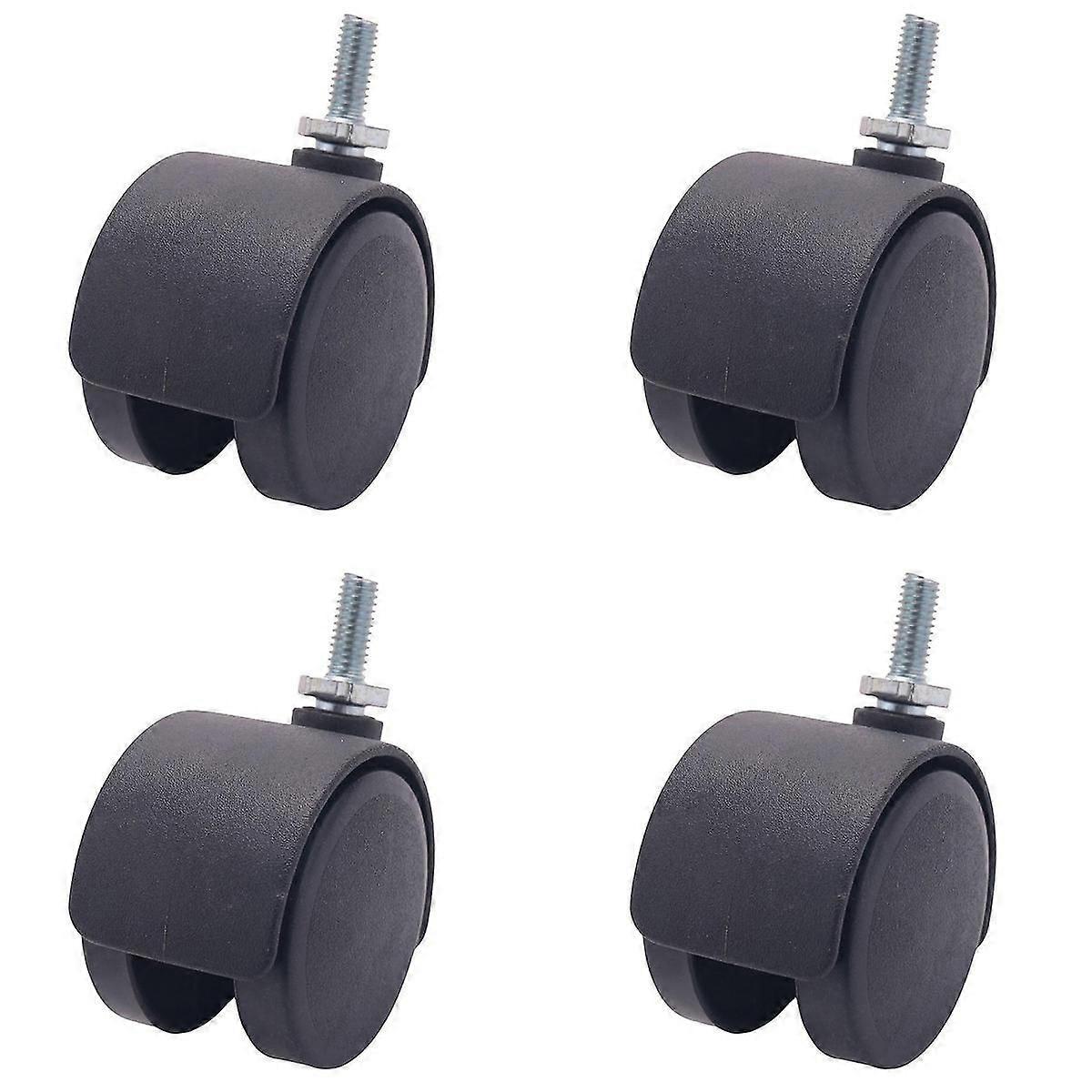 6mm Threaded 40mm Dual Wheel Rotatable Caster Black