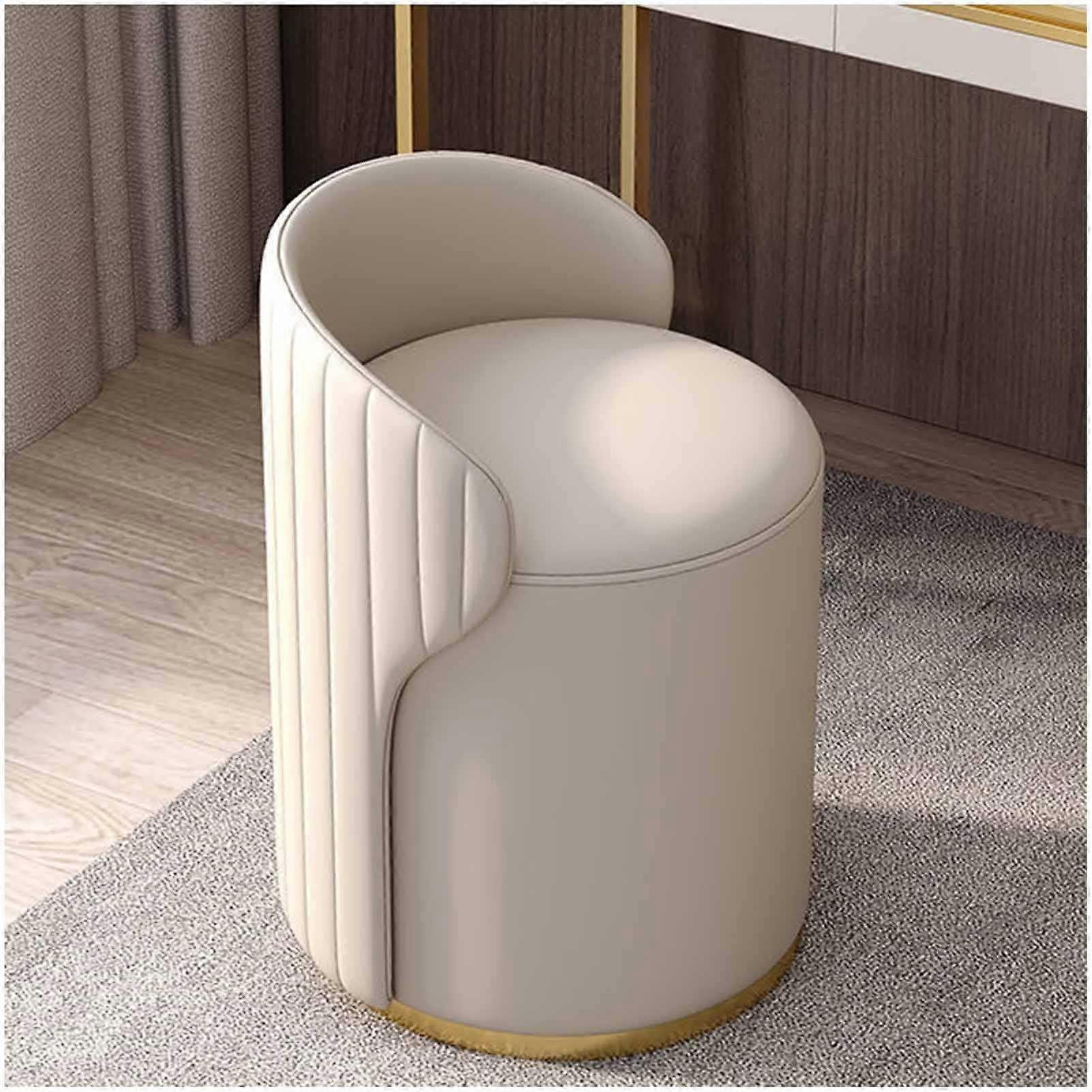 Vanity Stool With Backrest, Padded Leather Seat, Makeup Chair For Dressing Table, Petite Size, Off White
