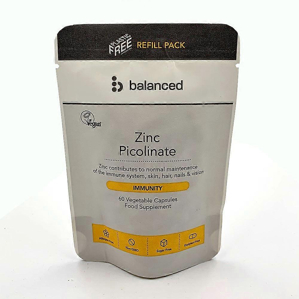 Balanced Zinc Picolinate 60 Veggie Caps - Refill Pouch - 3 Pack