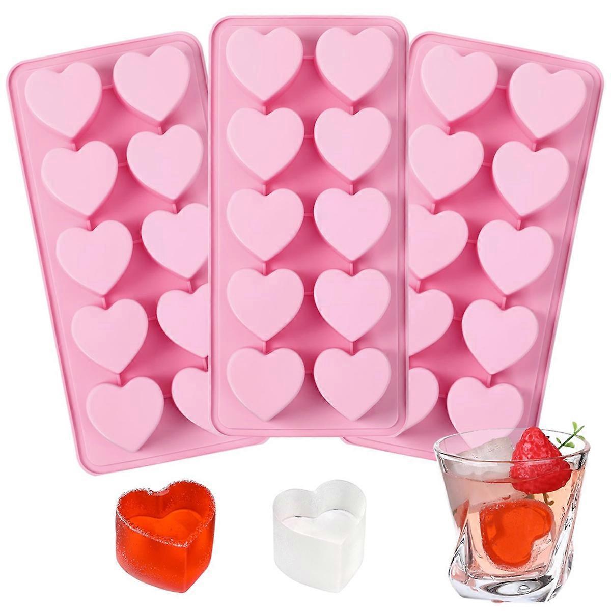 3 Pack Heart Shaped IceCube Tray Heart IceCube Molds Valentine Silicone Molds for Chocolate, Candy,