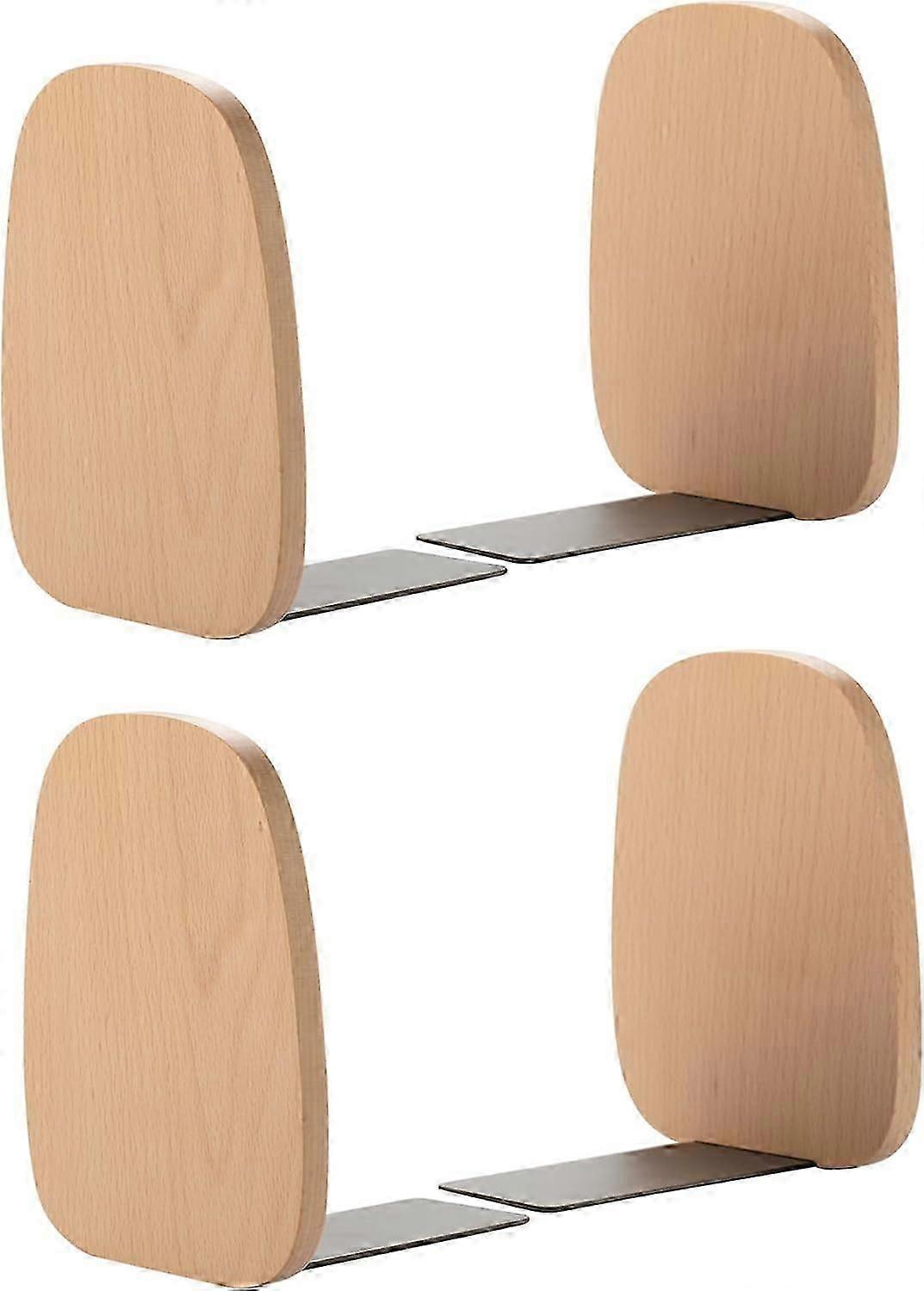 Book Ends for Shelves, Non-Skid Bookends for Heavy Books, Wooden Book Stopper for Home Office and Library (Beech 2 Pairs)