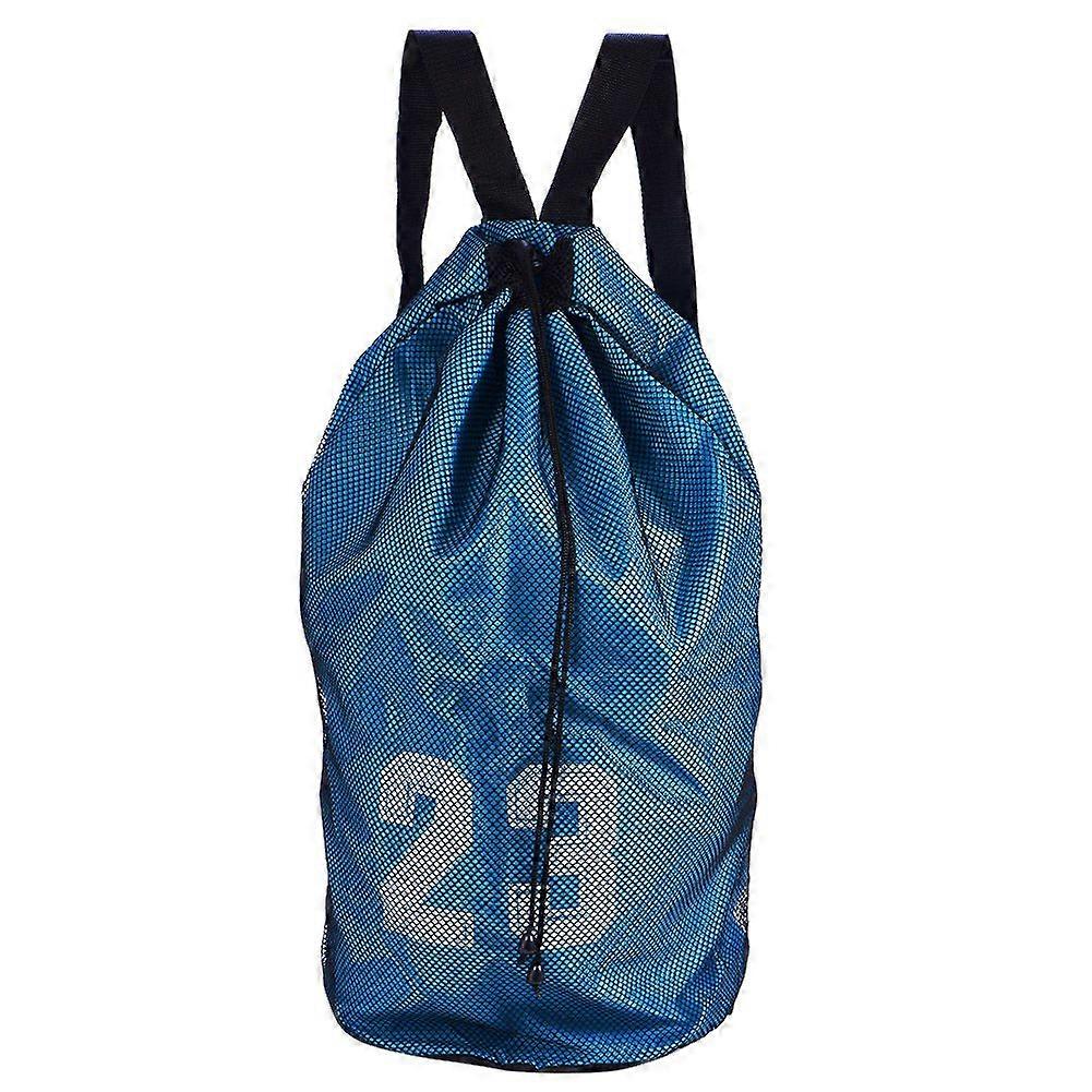 Basketball Football Soccer Training Exercising Mesh Backpack Shoulder Drawstring Bag (Blue)