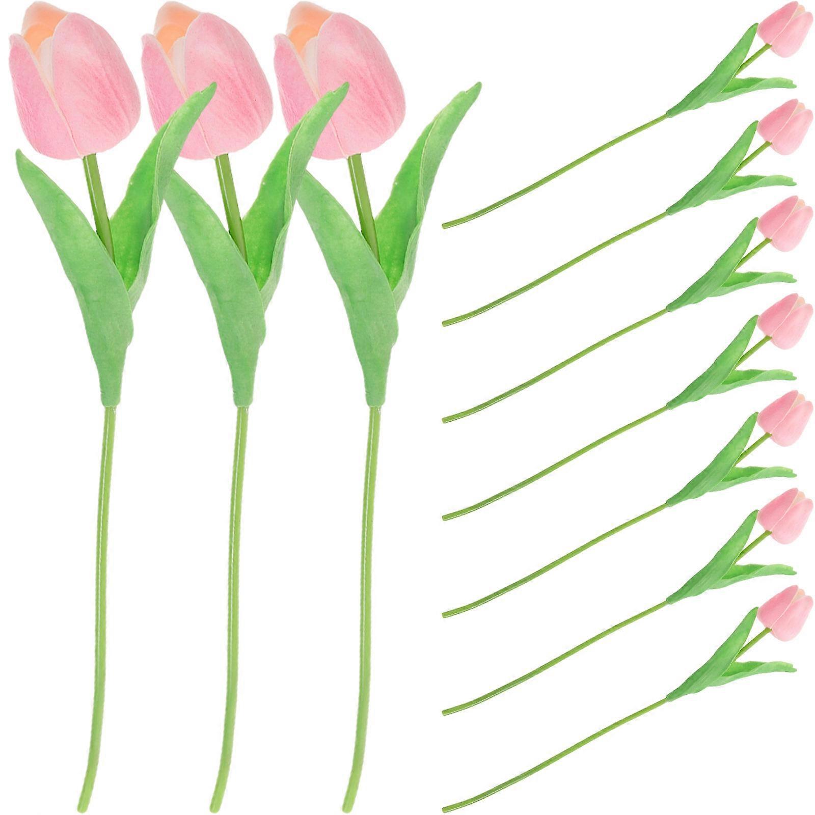Faux Flowers Simulation Tulip Bouquet Decorative Artificial Tulips For Home Decoration Pink 10Pcs