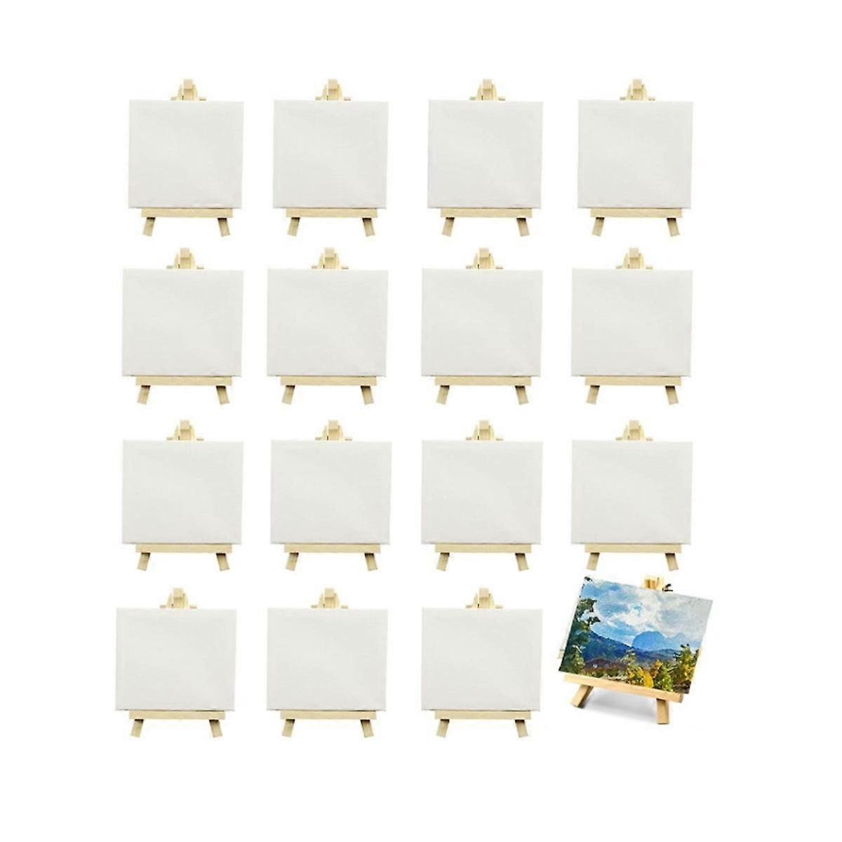 16 Pack 4 x 4 Inch Stretched Mini Canvases Small Painting Canvas With Easel Art Canvases for Kids P
