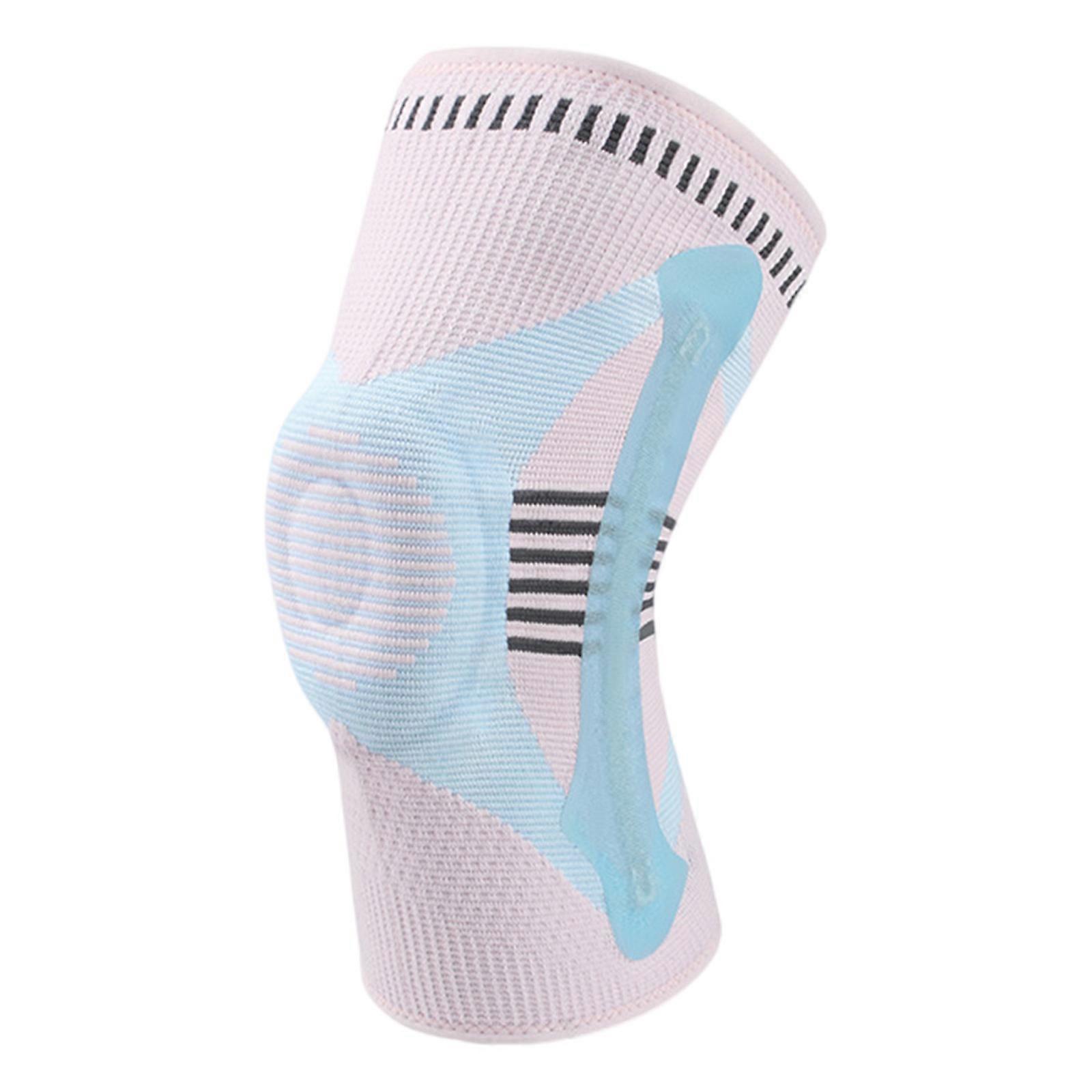 Elastic Knit Knee Sleeve Shockproof Patella Knee Support Brace with Spring Stabilizers for Basketball Running Cycling Pink color XL