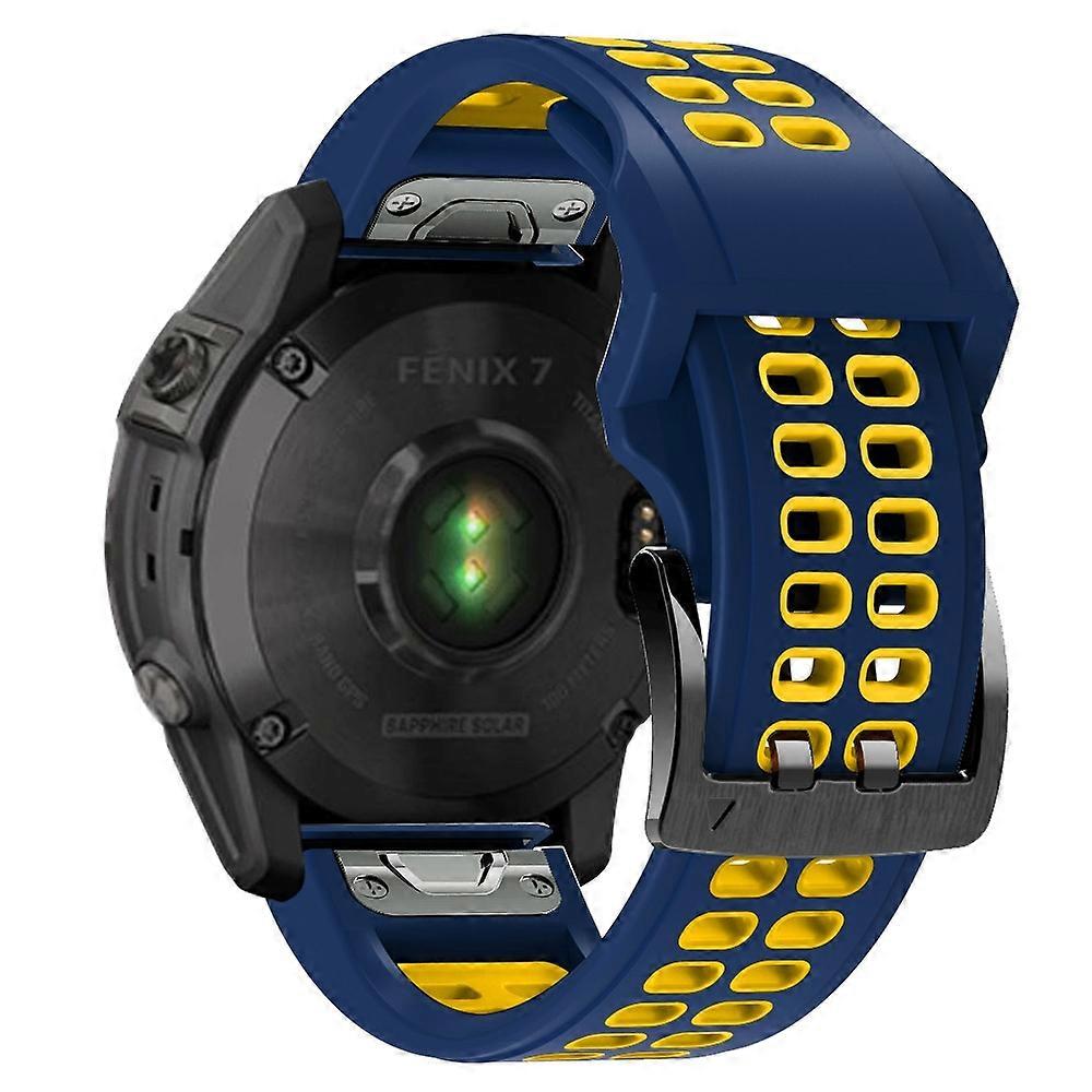 For Garmin Fenix 7X Dual-color Two Rows Holes Silicone Quick Release Watch Band Wrist Strap 26mm