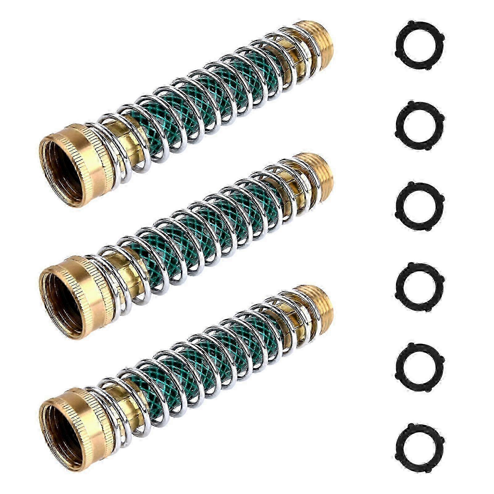Garden Hose Protector with Coil Spring, 3-Pack Extension Adapter, 6 Rubber Washers
