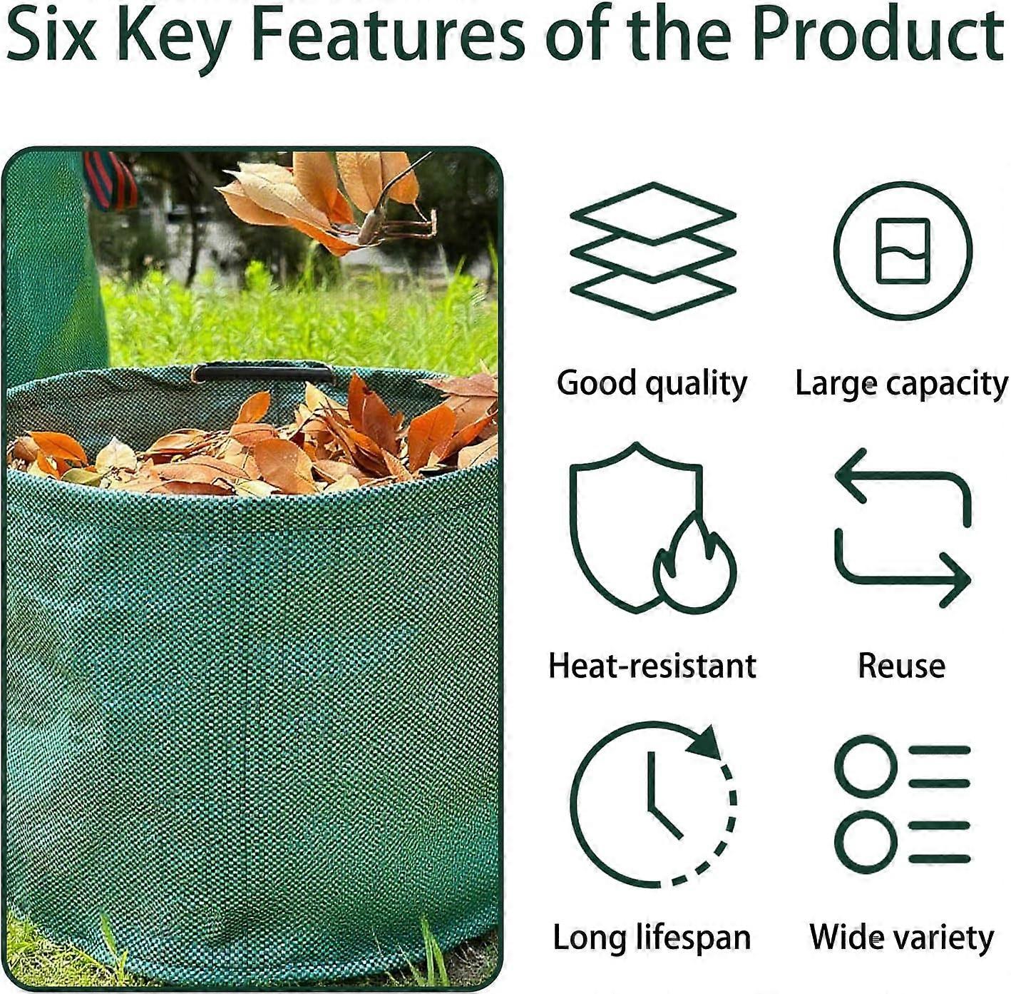 Extra Large Reusable Leaf Bags for Yard Waste Heavy Duty Garden Bag With Standable Design 13Gallon 4 Handles 6Pack
