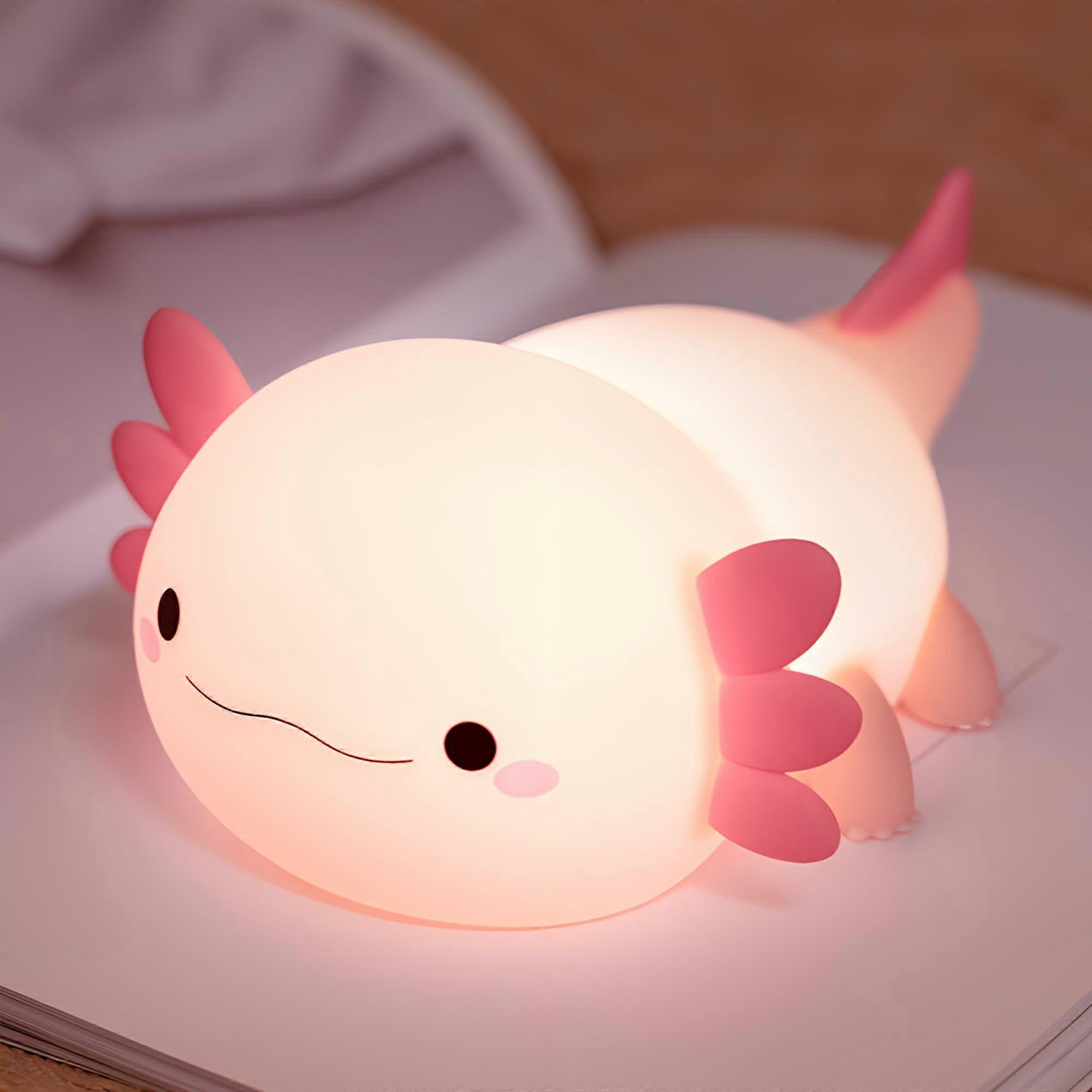 Axolotl Night Light For Kids, Portable Rechargeable Lamp With Touch Control, Dimmable, ABSSIL, Grey Or Pink