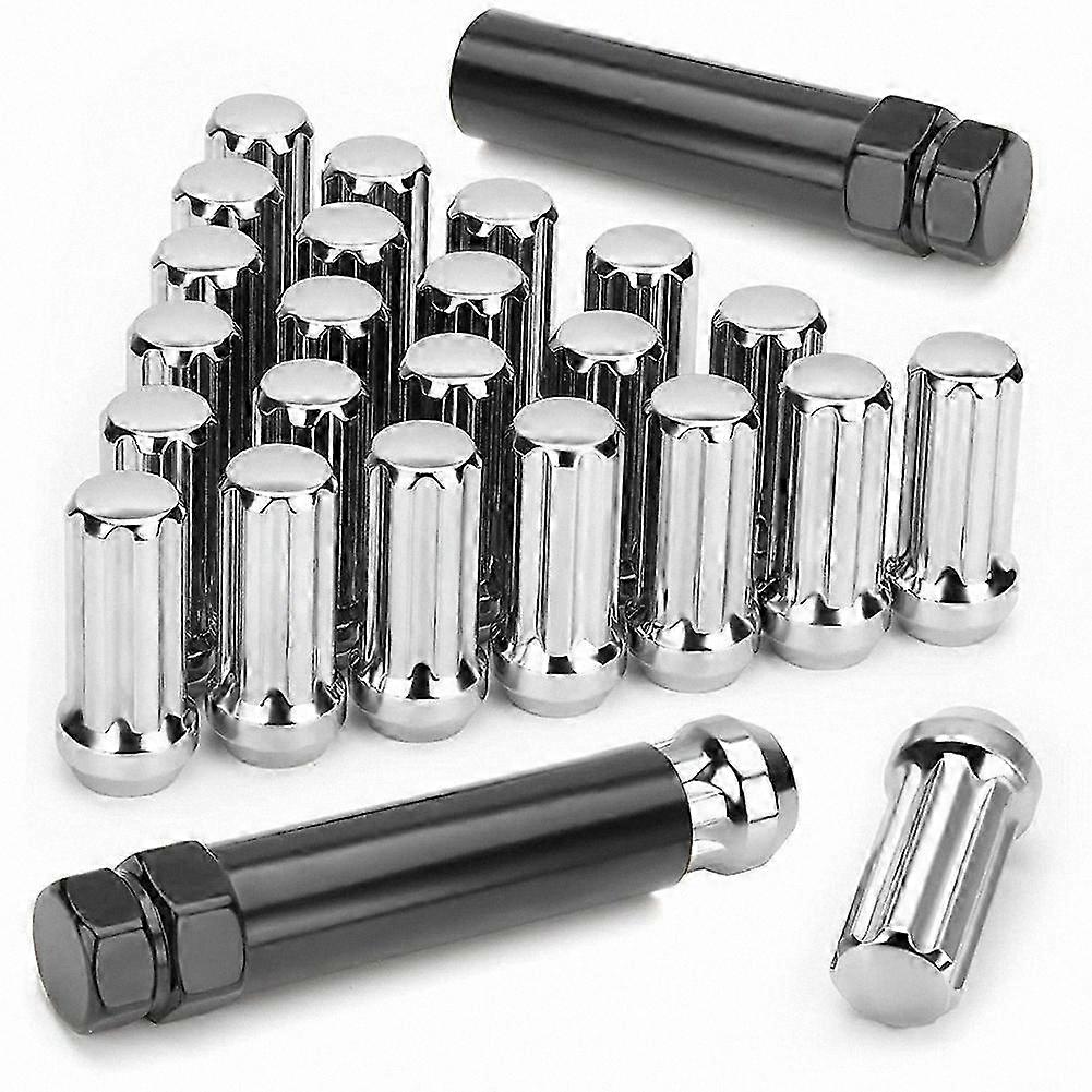 Extended Length 2" Wheel Lug Nuts with 7 Spline Drive, Cone Seat, M14x1.5 Thread, Includes 2 Keys for Trucks and SUVs (24 Pack)