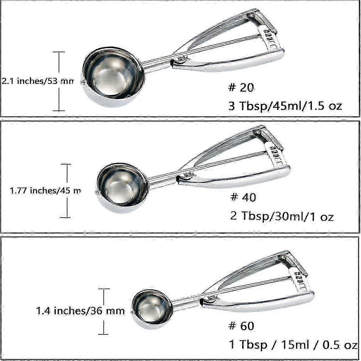 Set di cucchiai per biscotti - Piccolo/1 cucchiaio, Medio/2 cucchiai, Grande/3 cucchiai - Set di cucchiai per gelato