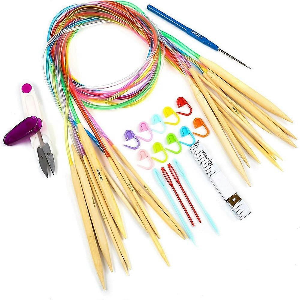 QUTETN 10 Pairs Circular Bamboo Knitting Needles US Size 4-15