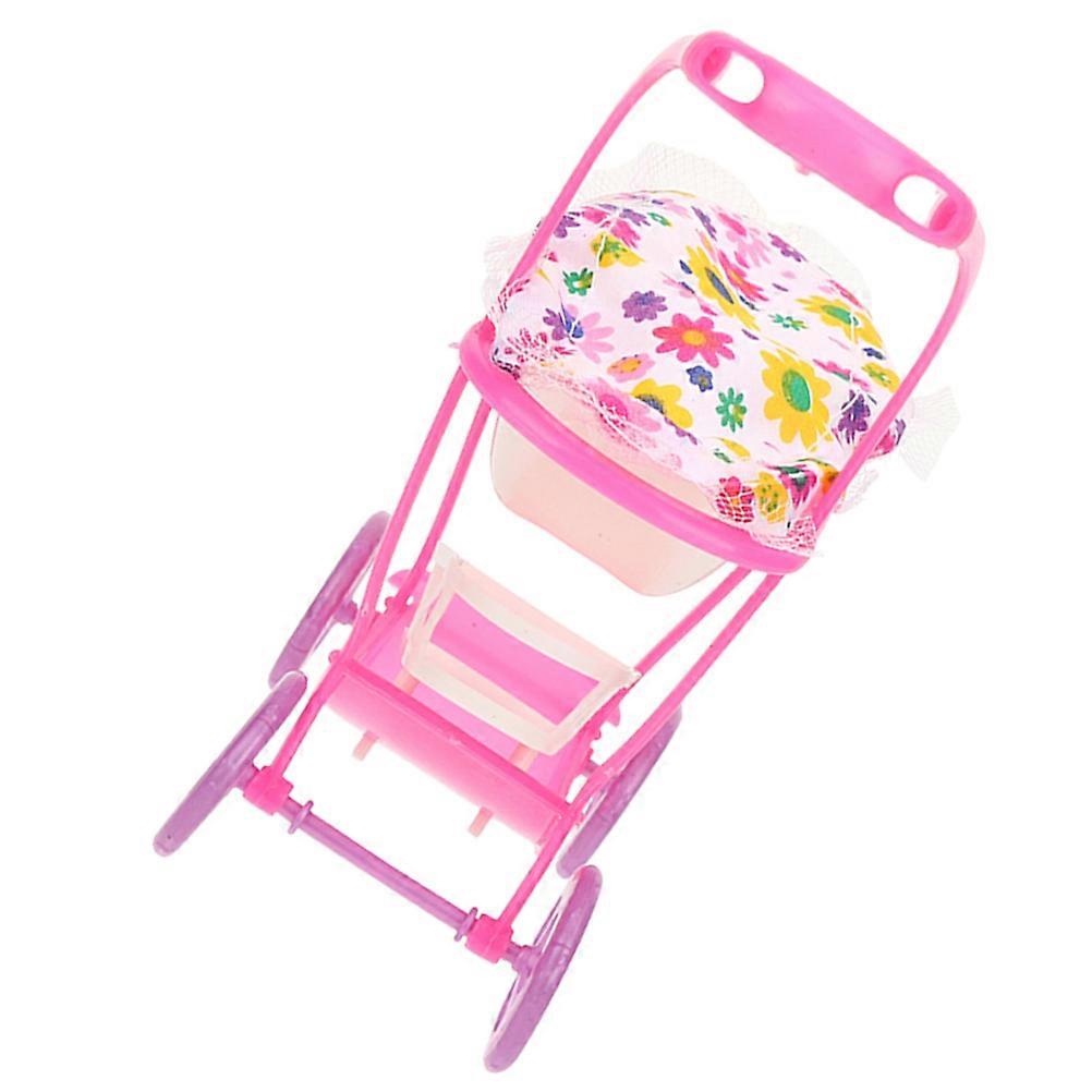 Doll Stroller Toy for Decoration in Pink Plastic and Fabric