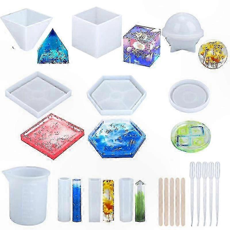 Silicone Resin Molds Kit - 28 Pieces for DIY Casting Art Projects with Measuring Tools and Accessories