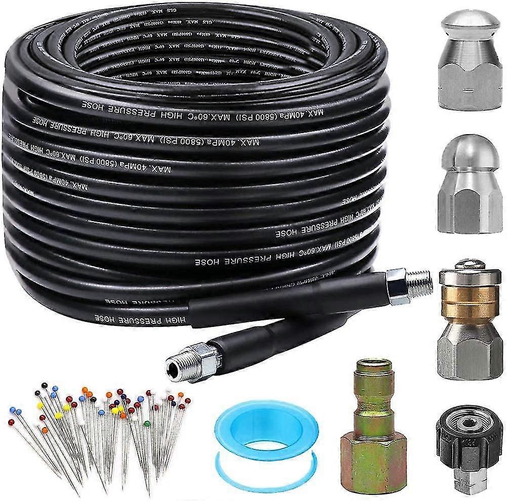 Sewer Jetter Kit For Pressure Washer 100 Ft, Newest 5800 Psi Drain Cleaner Hose 1/4 Inch Npt Corner, With 2 Spanner.