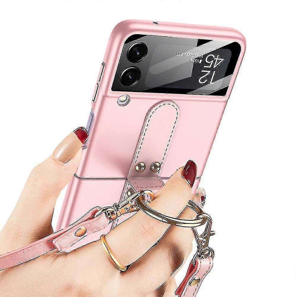 لسامسونج جالاكسي Z فليب 3 5G غطاء مع حزام دائري، حامي جلد صلب - بني