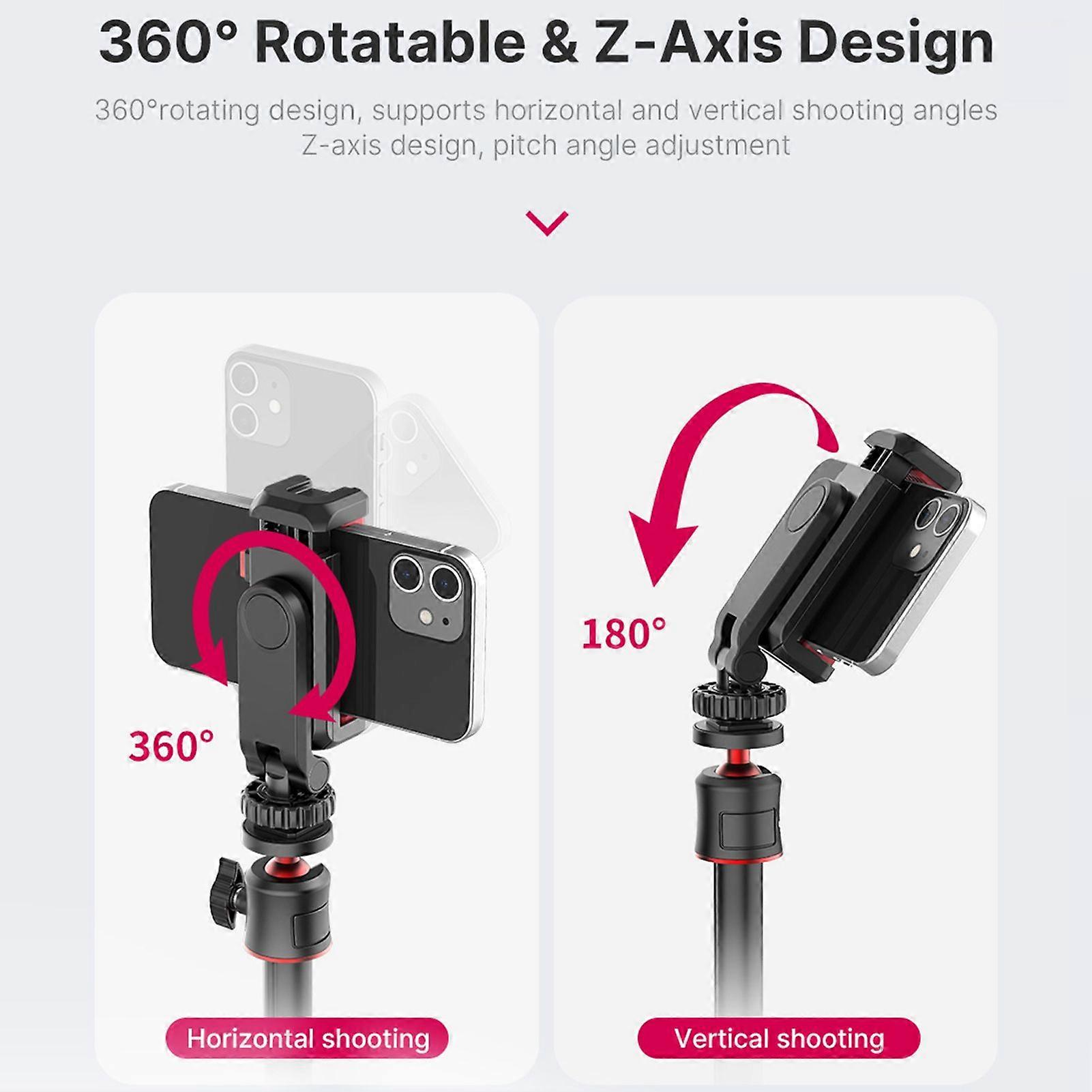 Multi-functional Phone Holder Clamp Phone Tripod Mount 360 Rotatable with Dual Cold Shoe Mounts for Smartphone Vlog Selfie Live Streaming Video Record