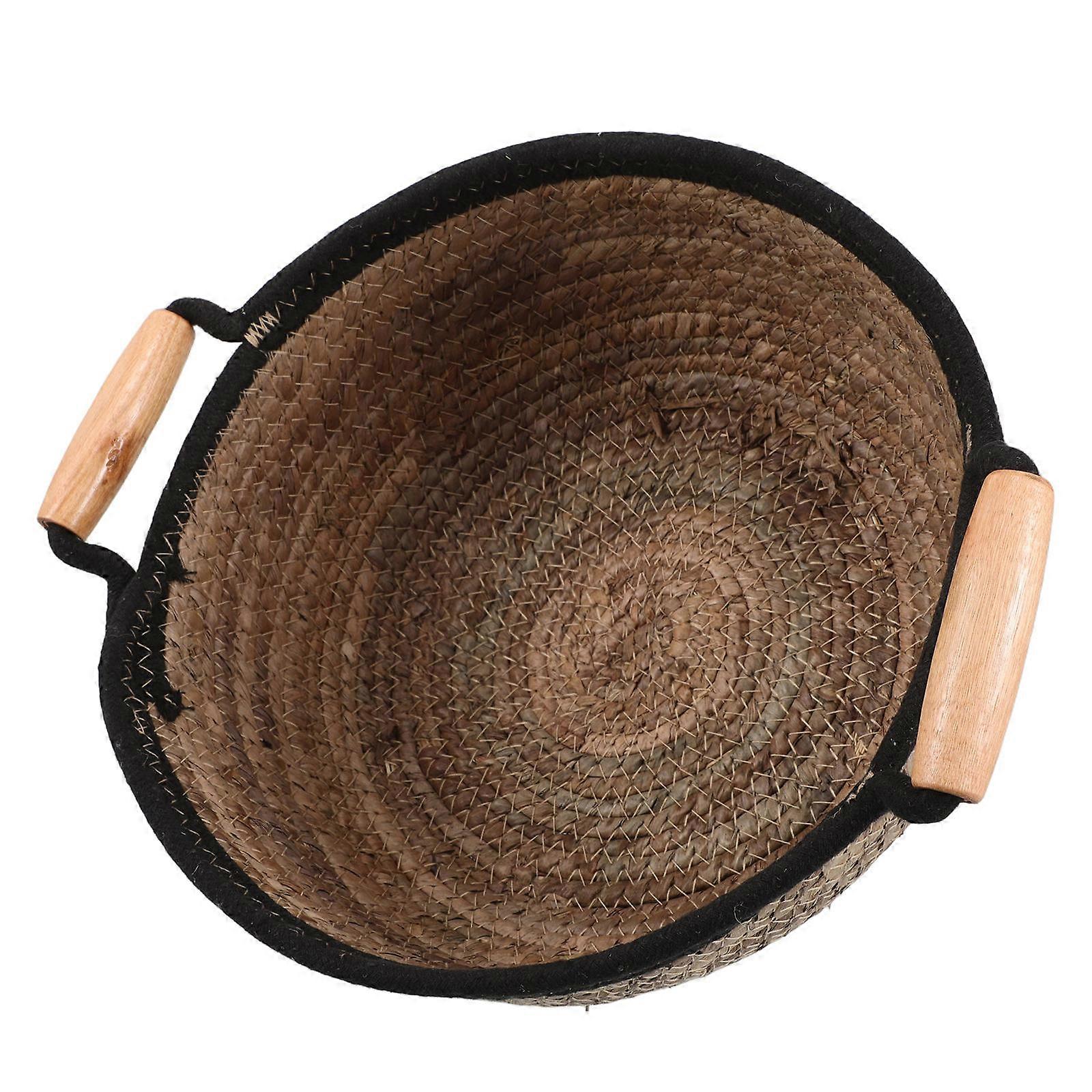 Woven Straw Basket with Handle for Storage Use 2Pcs Set