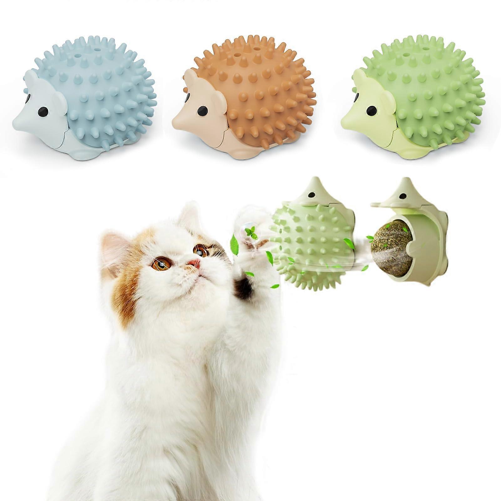 Catnip Wall Balls 3Pack Hedgehog Design (3Color), StickOn Cat Toy for Indoor Cats, SelfGrooming Ball, Face Scratchers