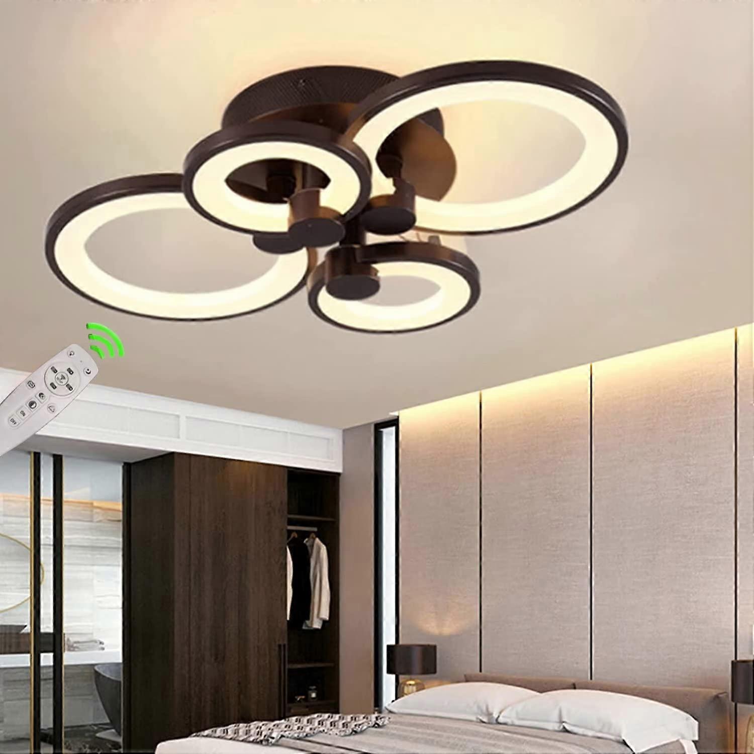 LED Ceiling Light Dimmable Acrylic Round Lamp With 4 Black Rings Remote-Controlled 3000K-6500K Adjustable Brightness 60cm