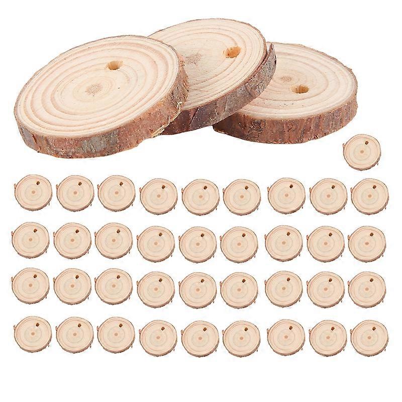 40Pcs 3-4CM Round Wood Slices with Tree Bark Log Discs for DIY Crafts