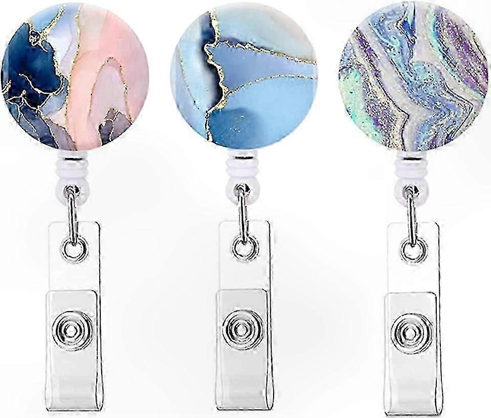 3-Piece Retractable ID Badge Clips, Marble Design for Medical and Educational Professionals
