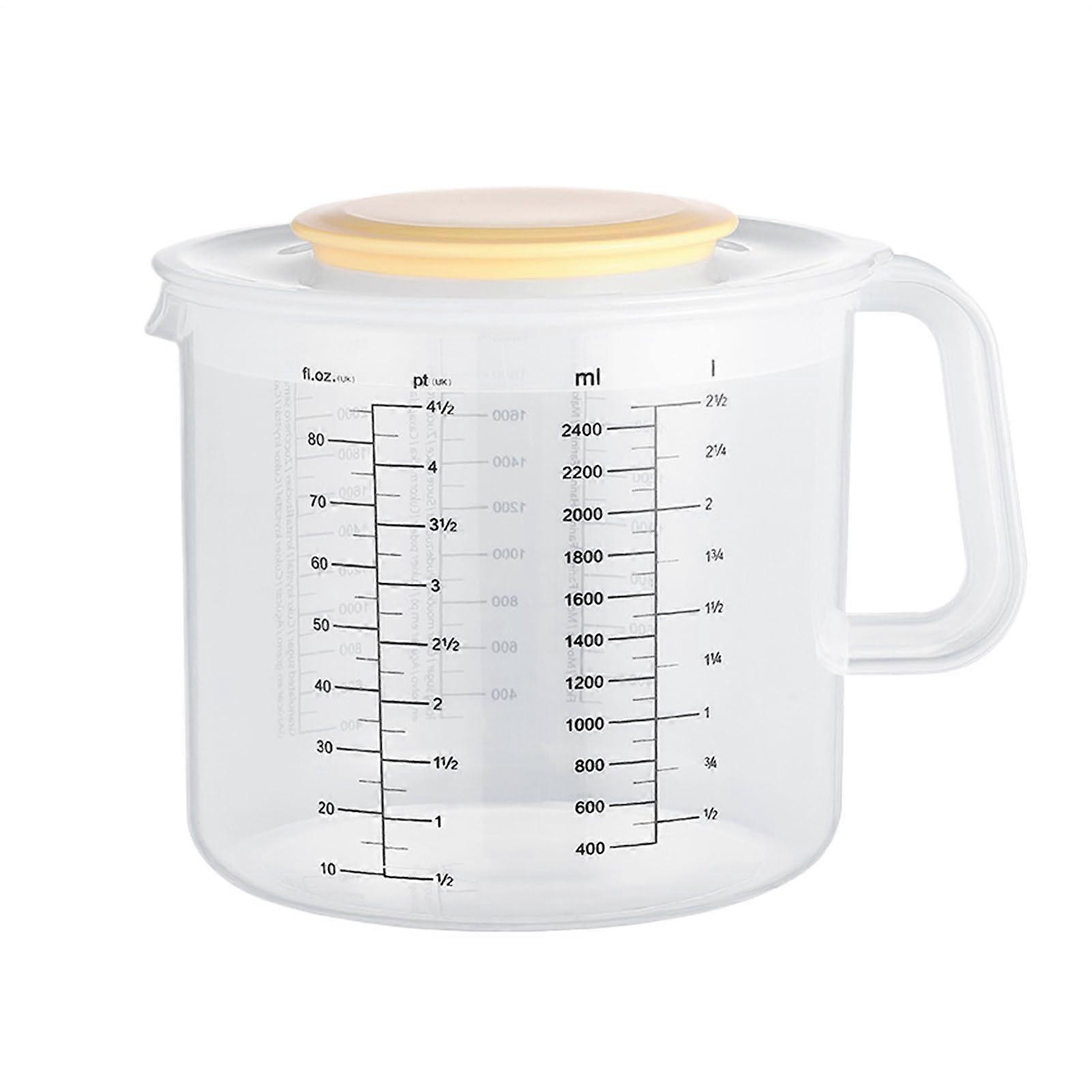 Large Measuring Cup 2400ml With Lid, Ergonomic Handle, SplashProof Scale Markings For Egg Mixing, Salad And Juice