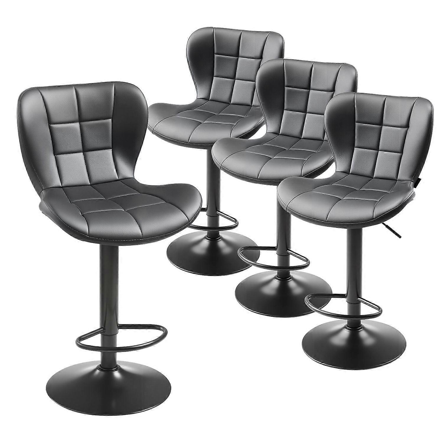 Bar Stool Set of 4, Modern PU Leather Counter Height Stools, Swivel Kitchen Barstool with Back and Footrest, Black