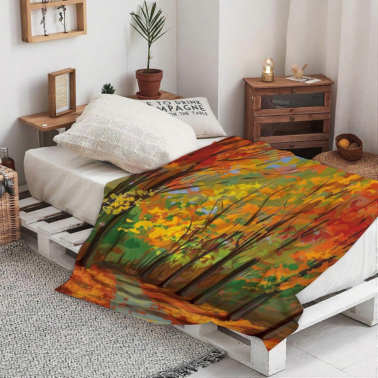 Warm Soft Vector of autumn landscape pathway in park. Throw Blanket,Winter Warm Sofa Bed Throw Bed Picnic Blanket Throw Over Soft Plush Garden Cosy Ch