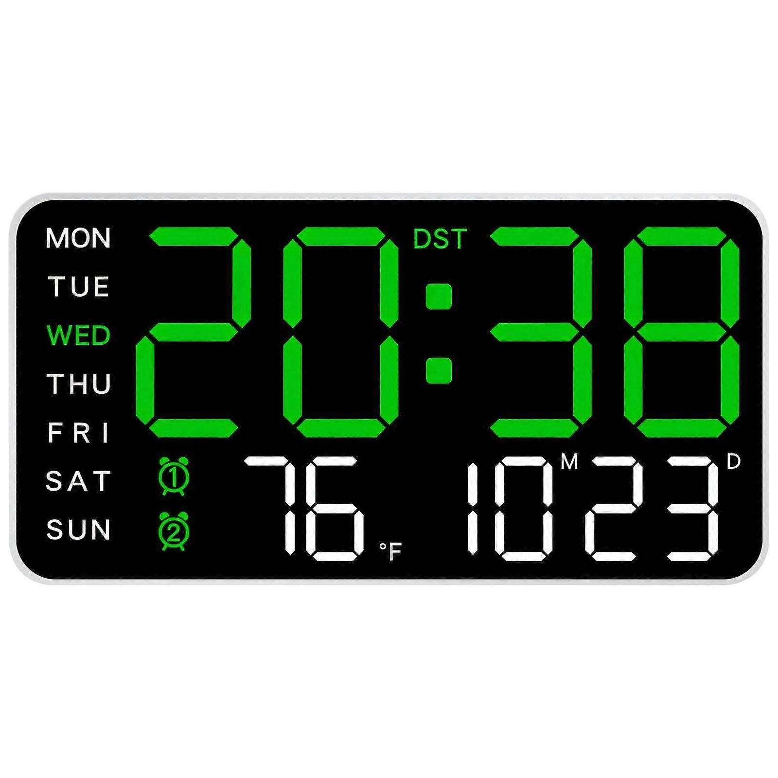 Digital Wall Clock Frameless LED MultiFunctional Clock Dual Alarm Temperature Humidity Display Large Numbers Black Panel