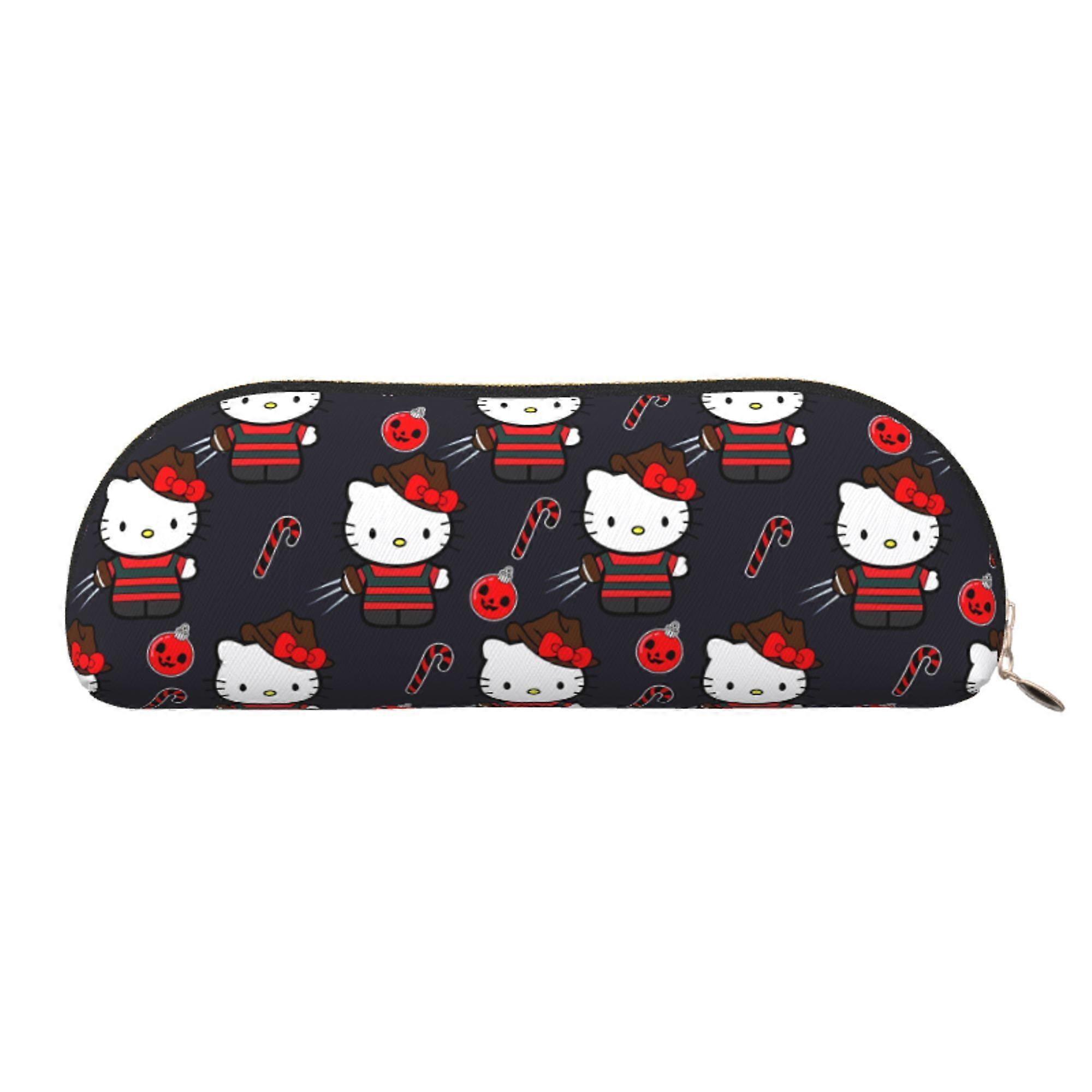 Hello Kitty Leather Semi-circular Zipper Pencil Case Large Capacity Multi-function PVC Semi-circular Storage Bag