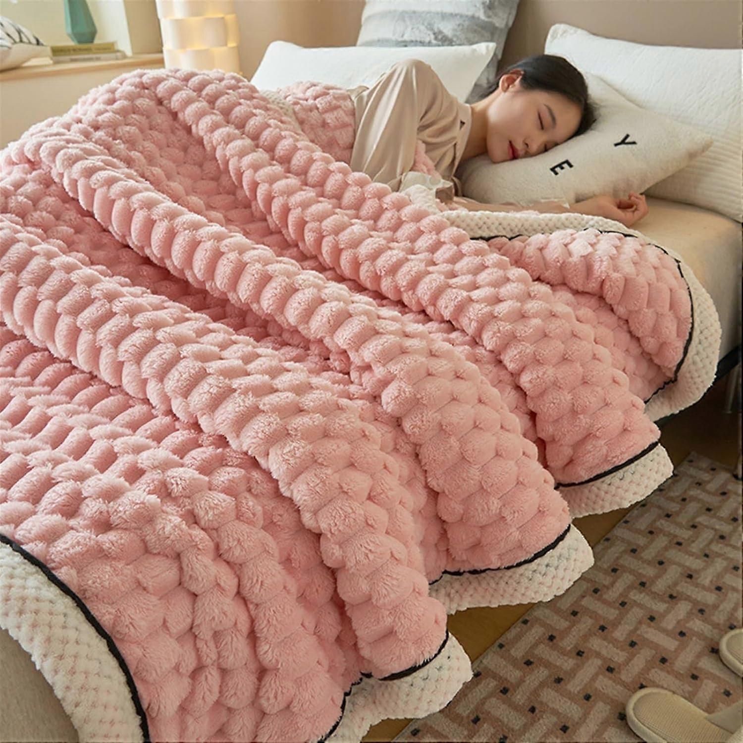 Weighted Blanket Oversized Wool Blanket 120 x 200 cm Soft Pink For Sofa Beds