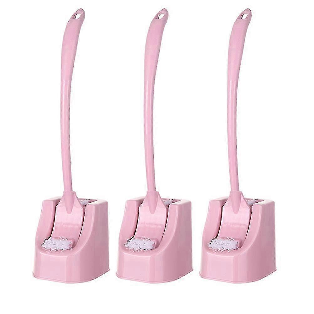 Bathroom cleaning tool - long handle pink toilet brush with base