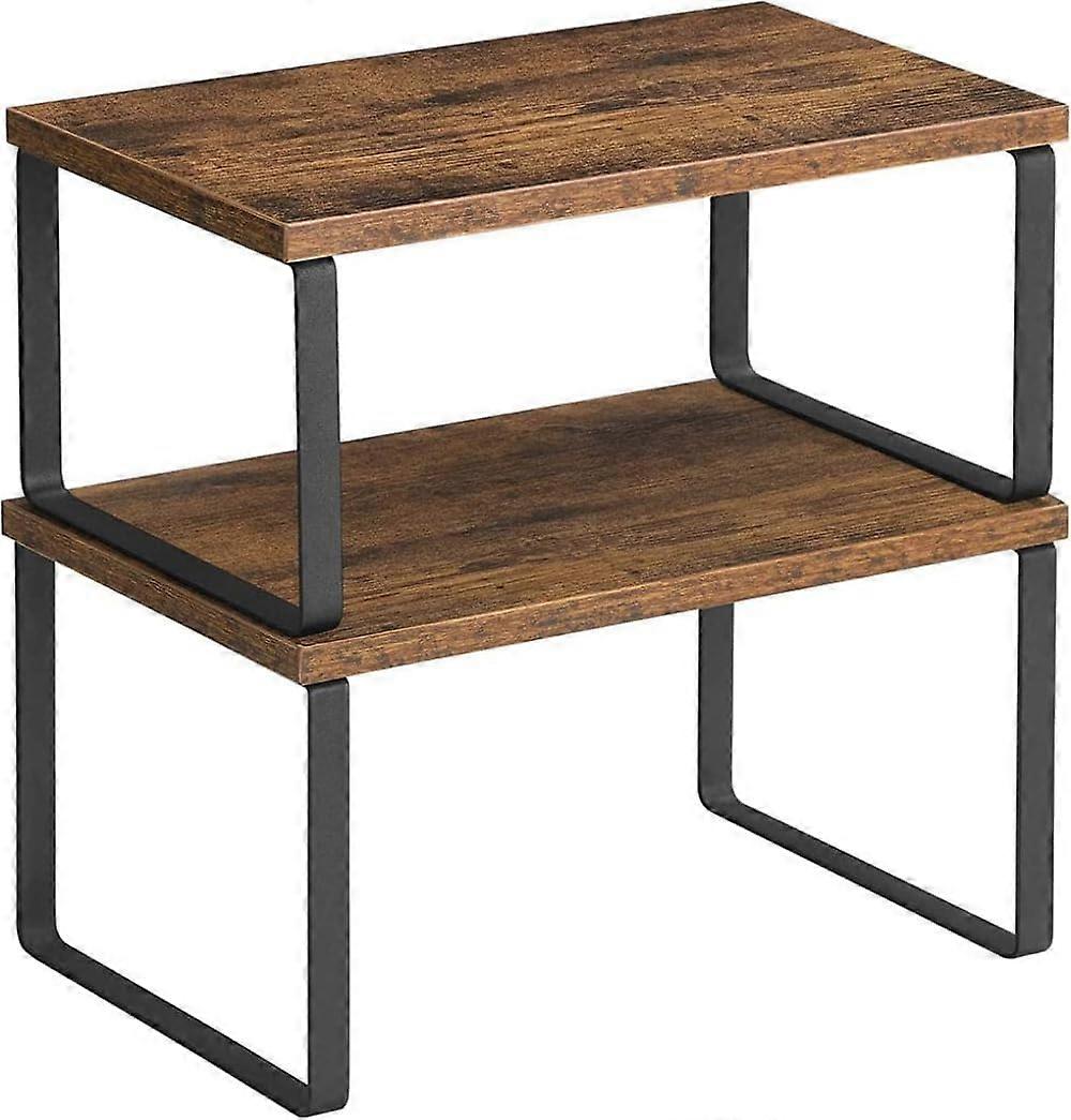 Cabinet Organizer Shelf, Set of 2, Stackable & Expandable Kitchen Counter Shelves for Storage, Spice Rack, Metal & Engineered Wood, Ink Black &