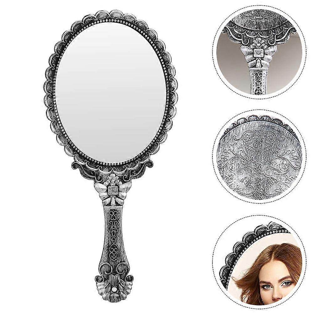1pc Vintage Style Handheld Mirror Ladies Cosmetic Mirror Carving Pattern Mirror