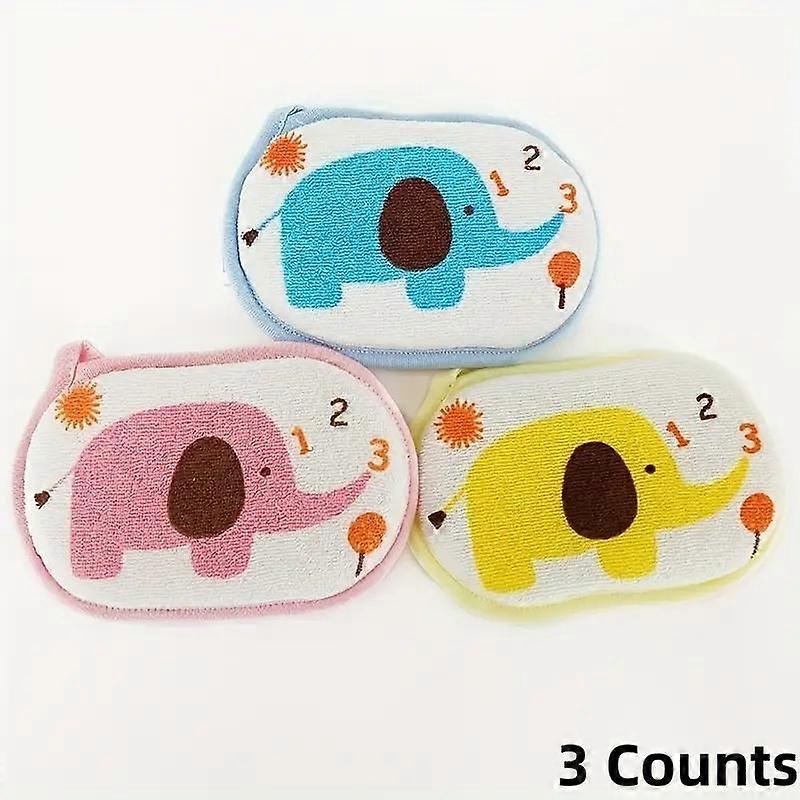 Éponge de bain mignonne en forme d'éléphant, lot de 3, douce et en forme d'animal, accessoire de bain pour bébé et nouveau-né.