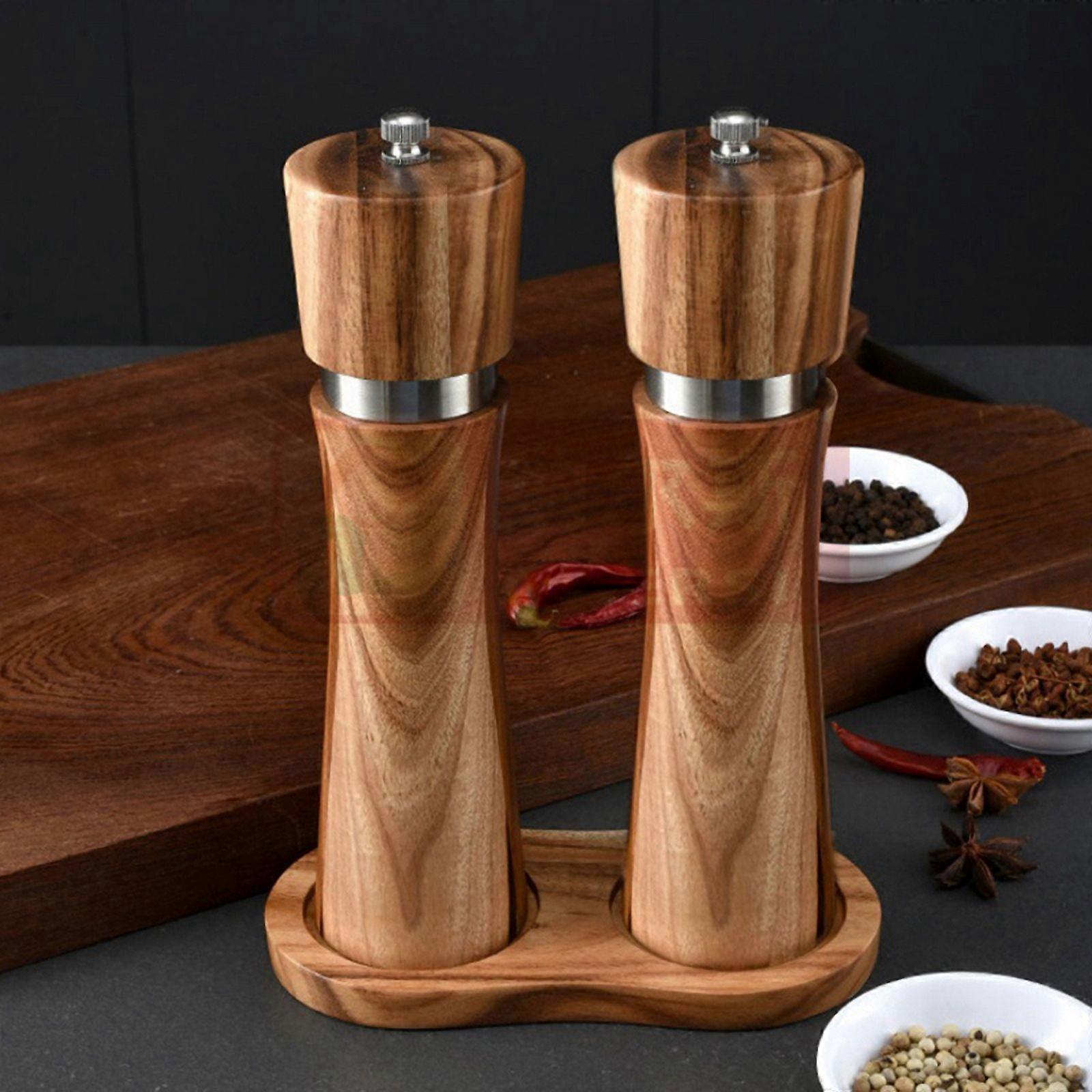 Salt and Pepper Mill Set with Mill Coaster,Adjustable Ceramic Grinder