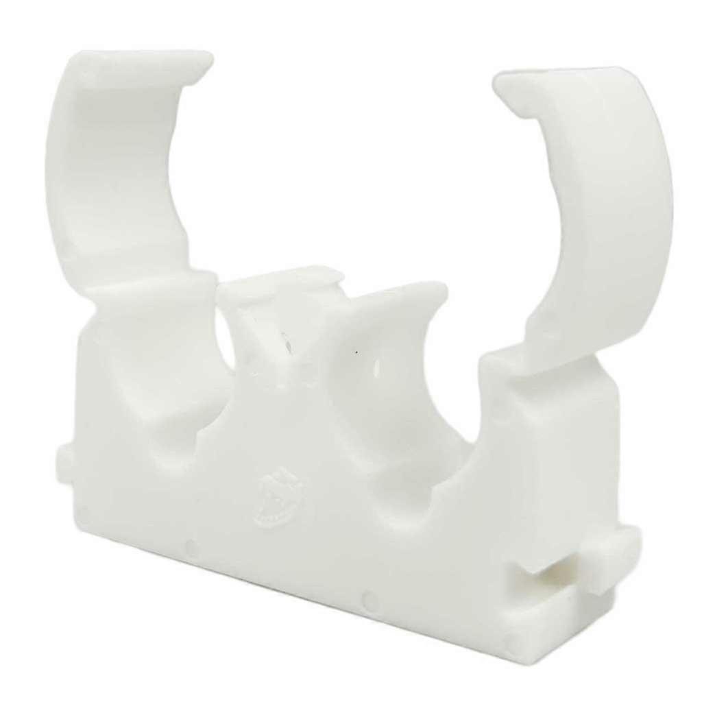50 x 15mm Hinged Double Pipe Clips White Plastic 50 Pack