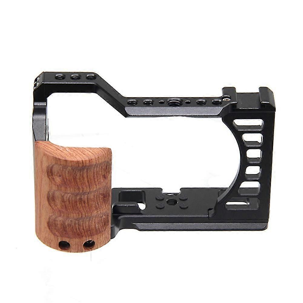 Camera Cage For A7c Camera With Wooden Handle Protection Frame Housing Cage Handle With Cold Shoe