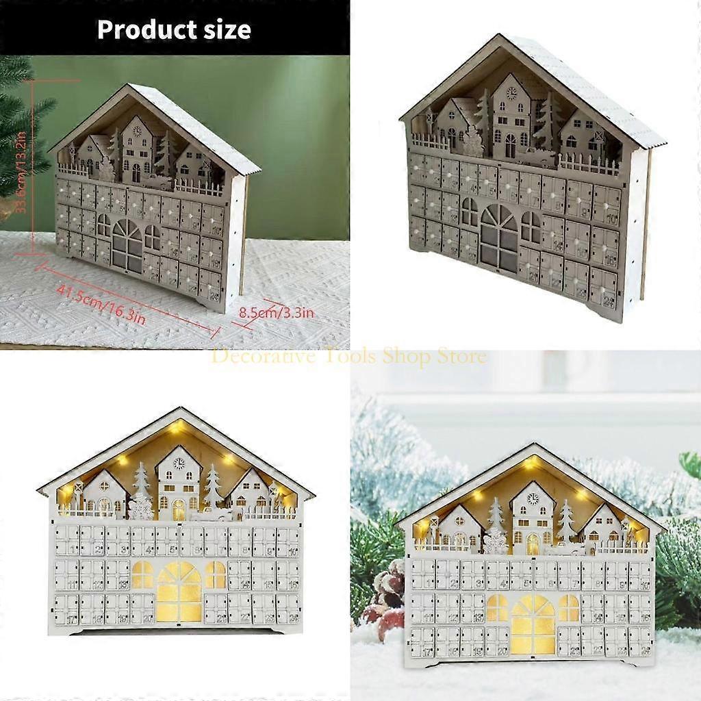 QX2E Holiday Countdowns Calendar with LED Lights and 24 Storage Drawers for Gifts