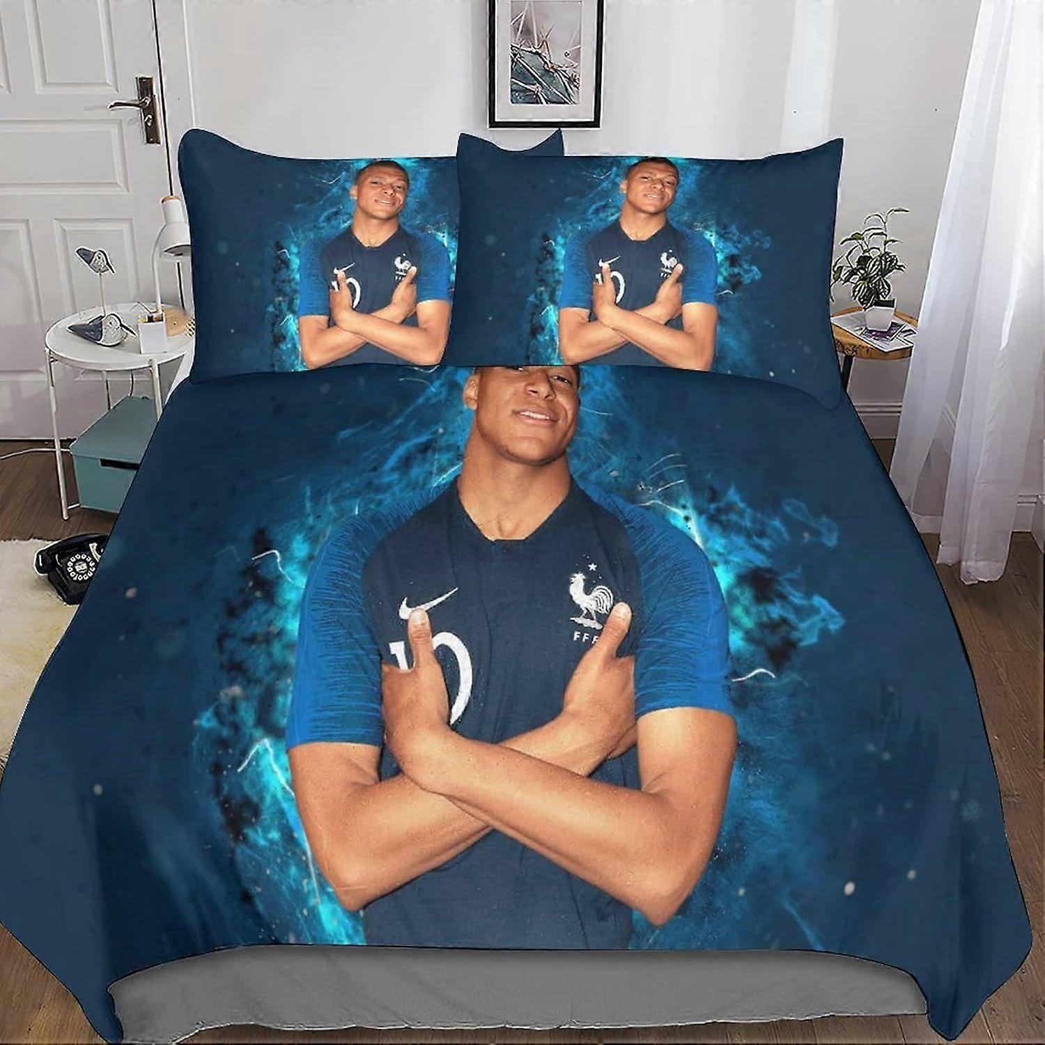 Mbappé Edredom Capa Set 3D Printe Roupa de Cama Futebol Superstars Colcha Cover, Microfibra Macia Meninos E Meninas Duplo