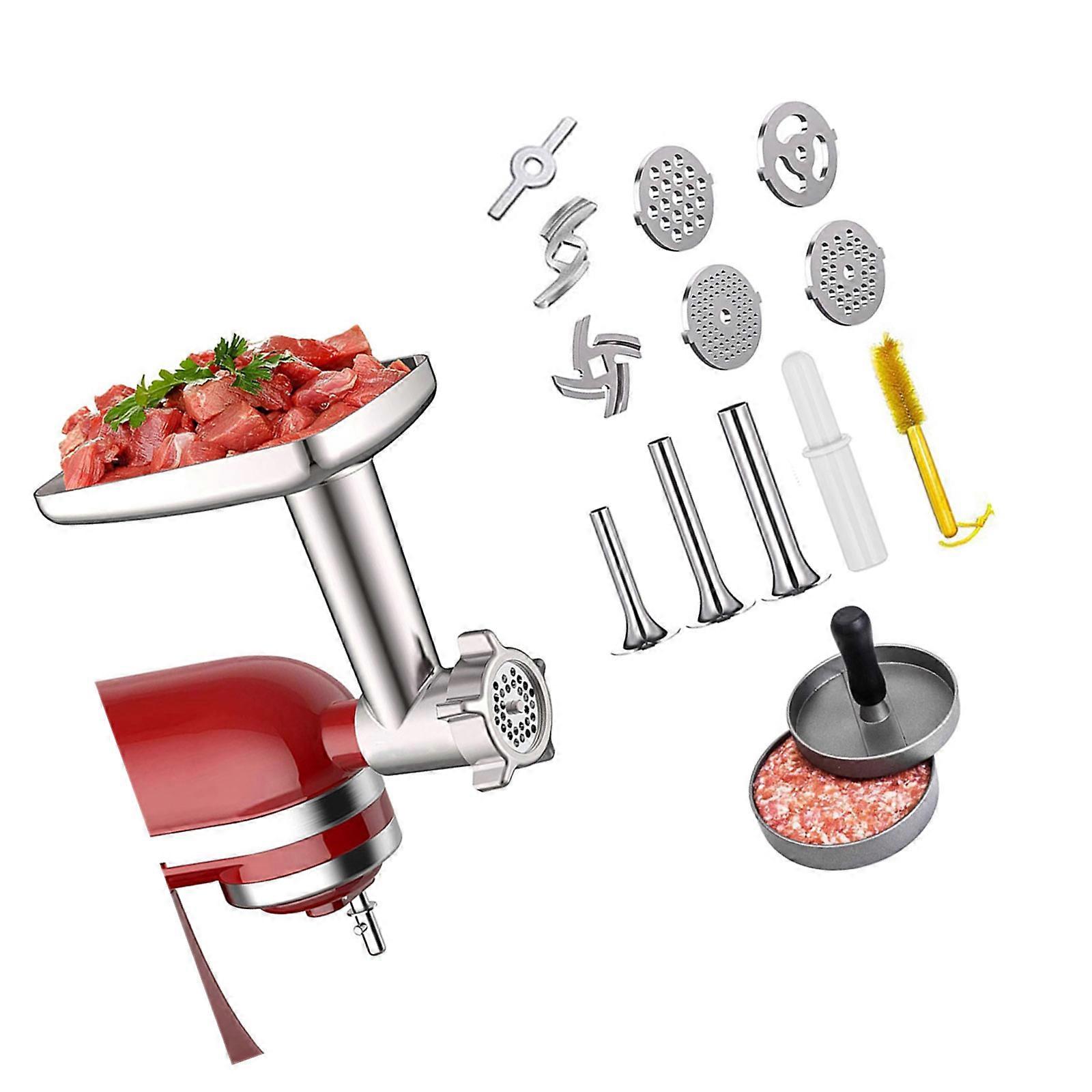 Complete Meat Grinding Set Filling Tube Interchangeable Plates Meat Grinder Attachment Metal Material for Stand Mixers Multicolor